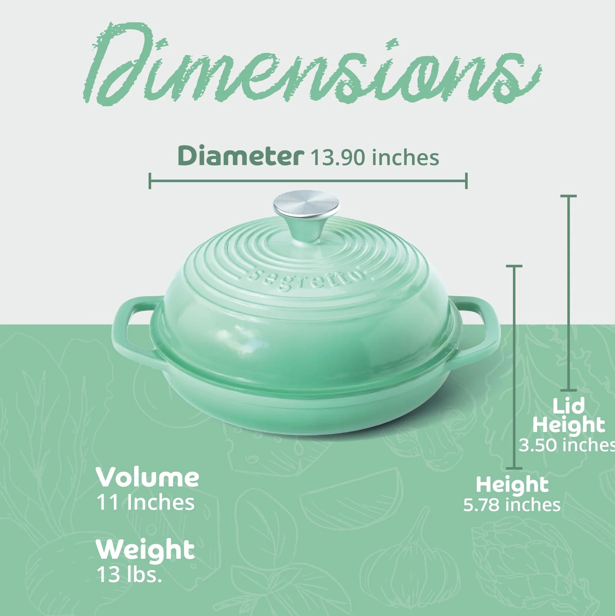 Segretto Cookware Horno de pan de hierro fundido esmaltado, 28 cm, verde