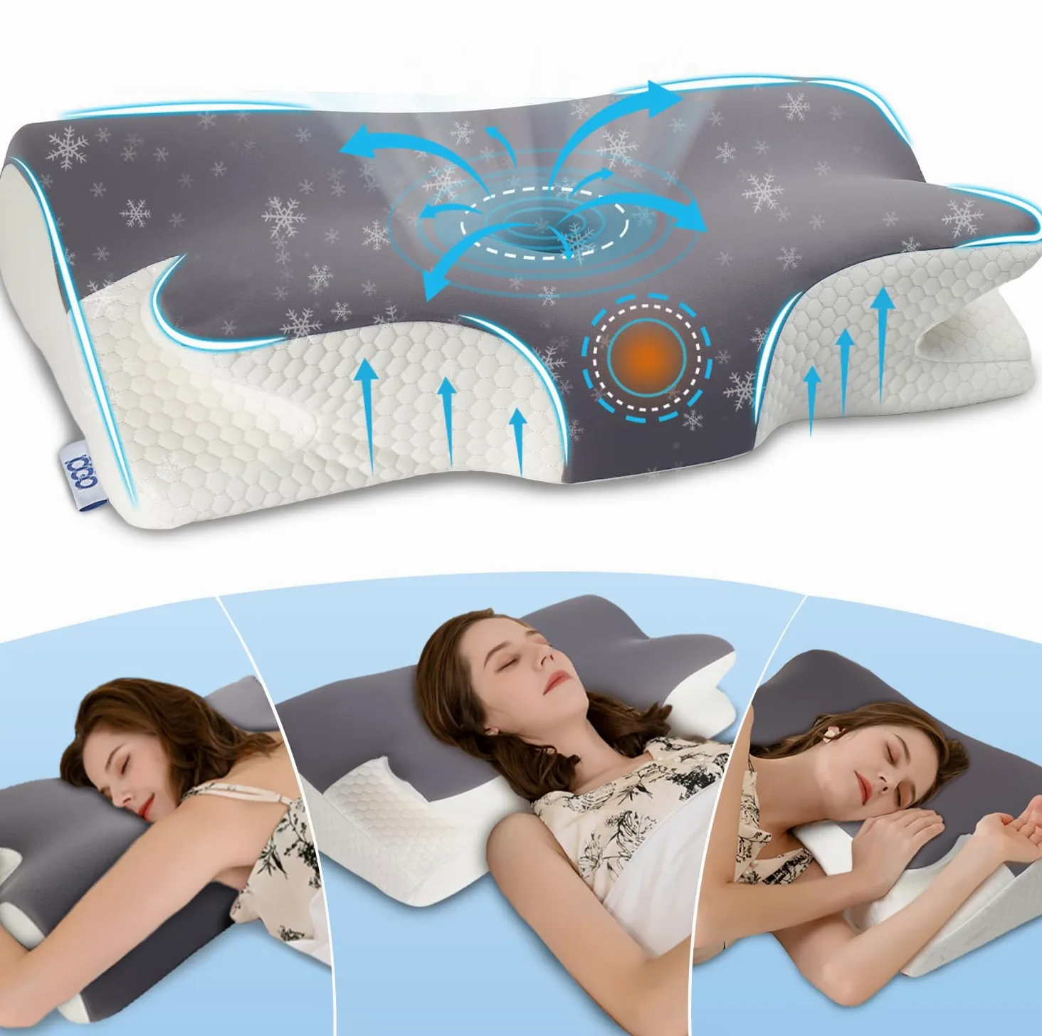IDEA Almohada Cervical, Almohada Ergonómico de Espuma Viscoelastica, Almohada Ortopedica Espuma de Memoria, Almohada Cervicales y Cuello para Dormir de Lado y Boca Arriba, Memory Foam Pillow