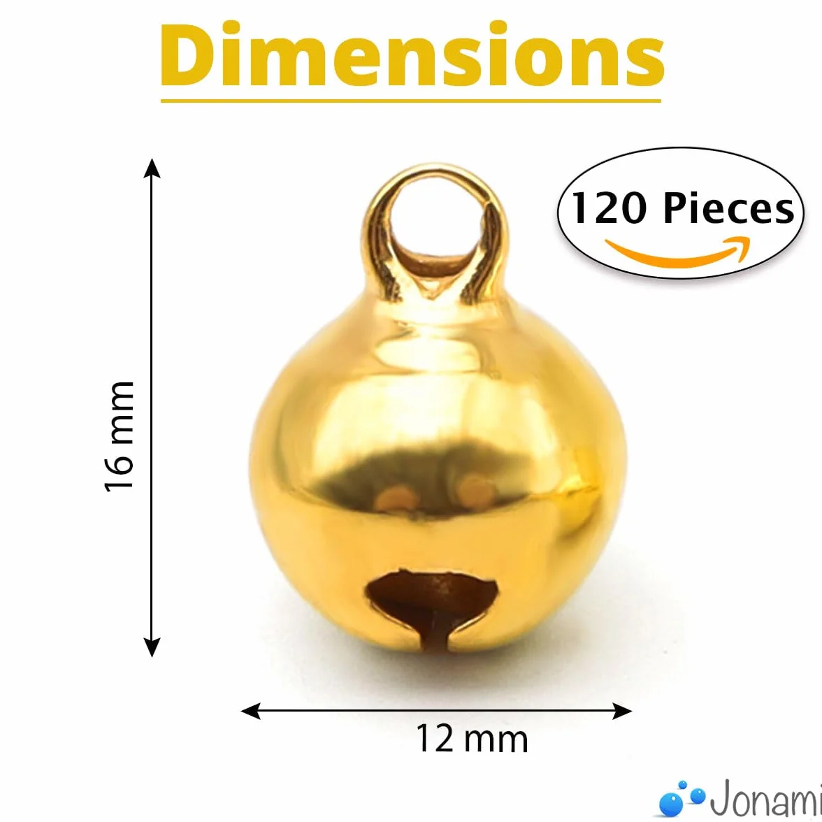 120PCS Mini Cascabeles Dorados Campanas de Cobre para Manualidades Joyería Decoración Navidad Regalos – 12mm