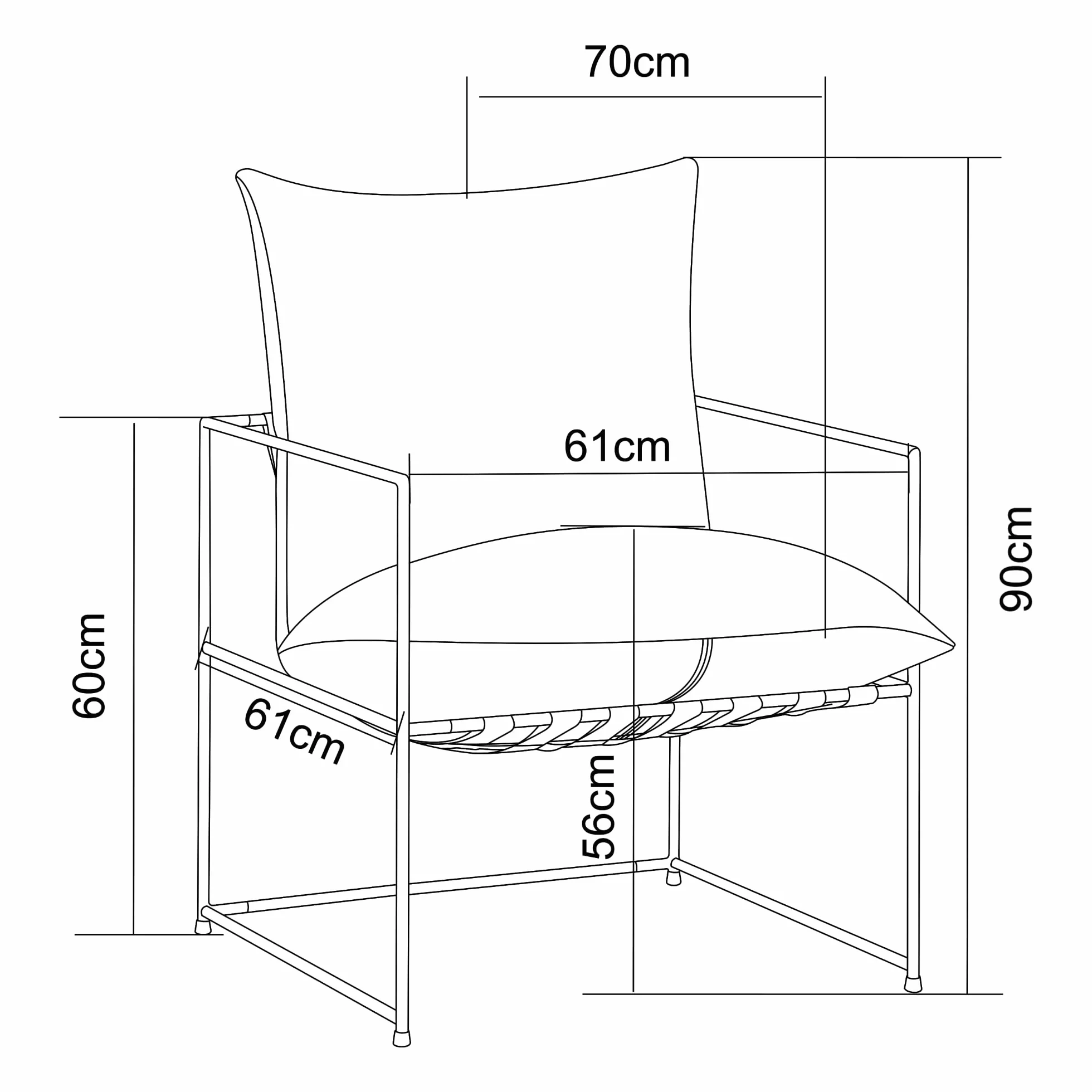 [en.casa] Sillón para Salón Utsjoki Silla Elegante con Reposabrazos Butaca con Cojin Acolchado y Lavable para Dormitorio Salón Oficina Metal/Textil 90x61x70cm - Negro/Beige