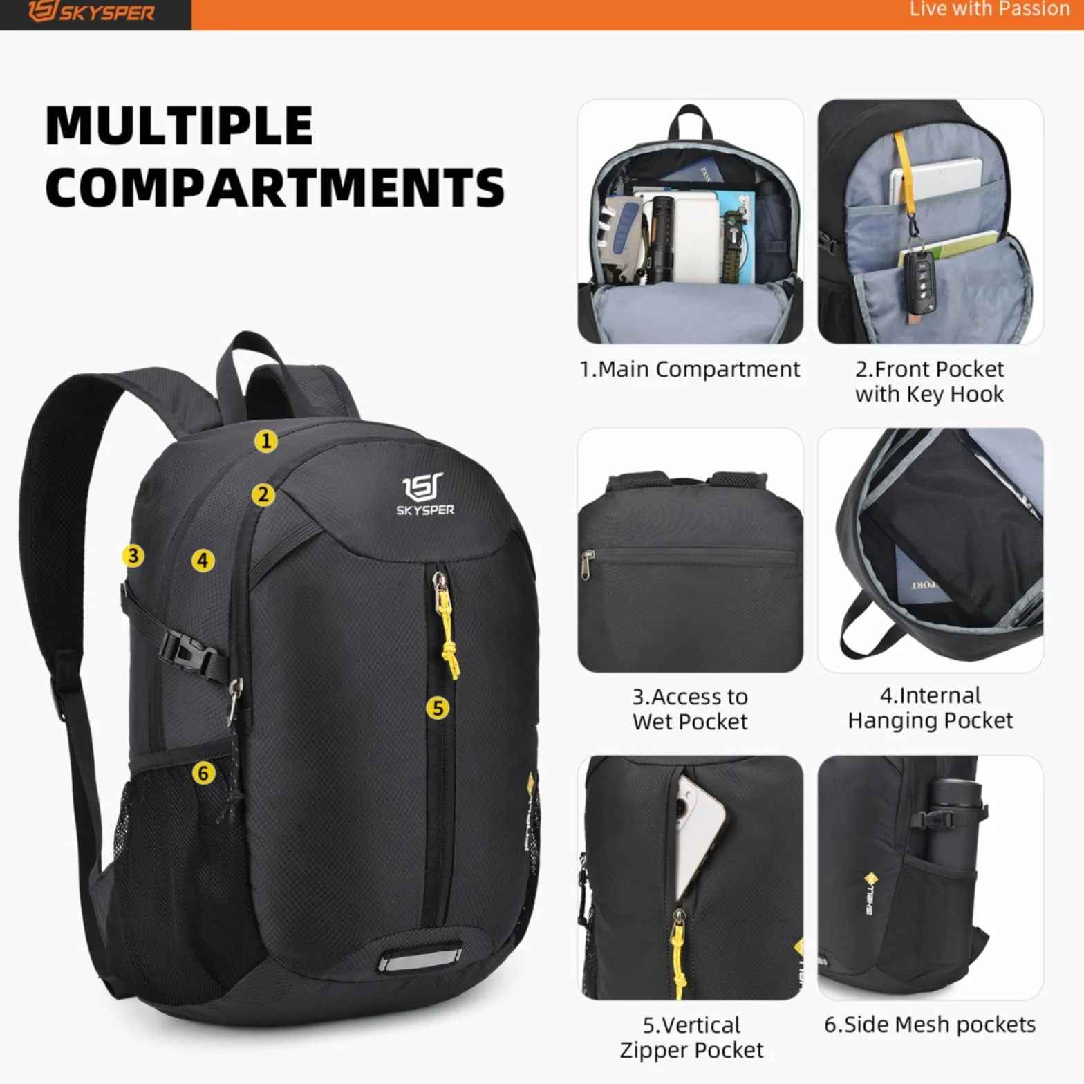 SKYSPER 20L Mochila Plegable Ultraligera Impermeable Senderismo Viaje Mujer Hombre