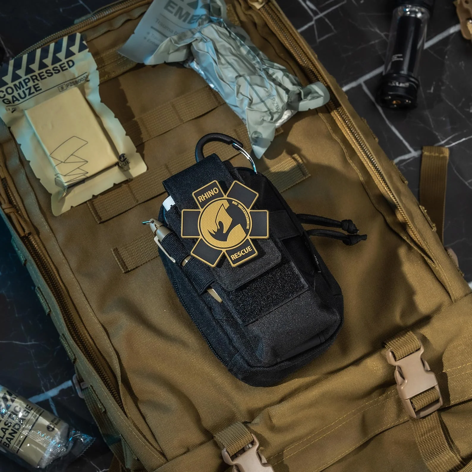 Kit de trauma Molle Tactical Bag Negro RHINO RESCUE EDC IFAK