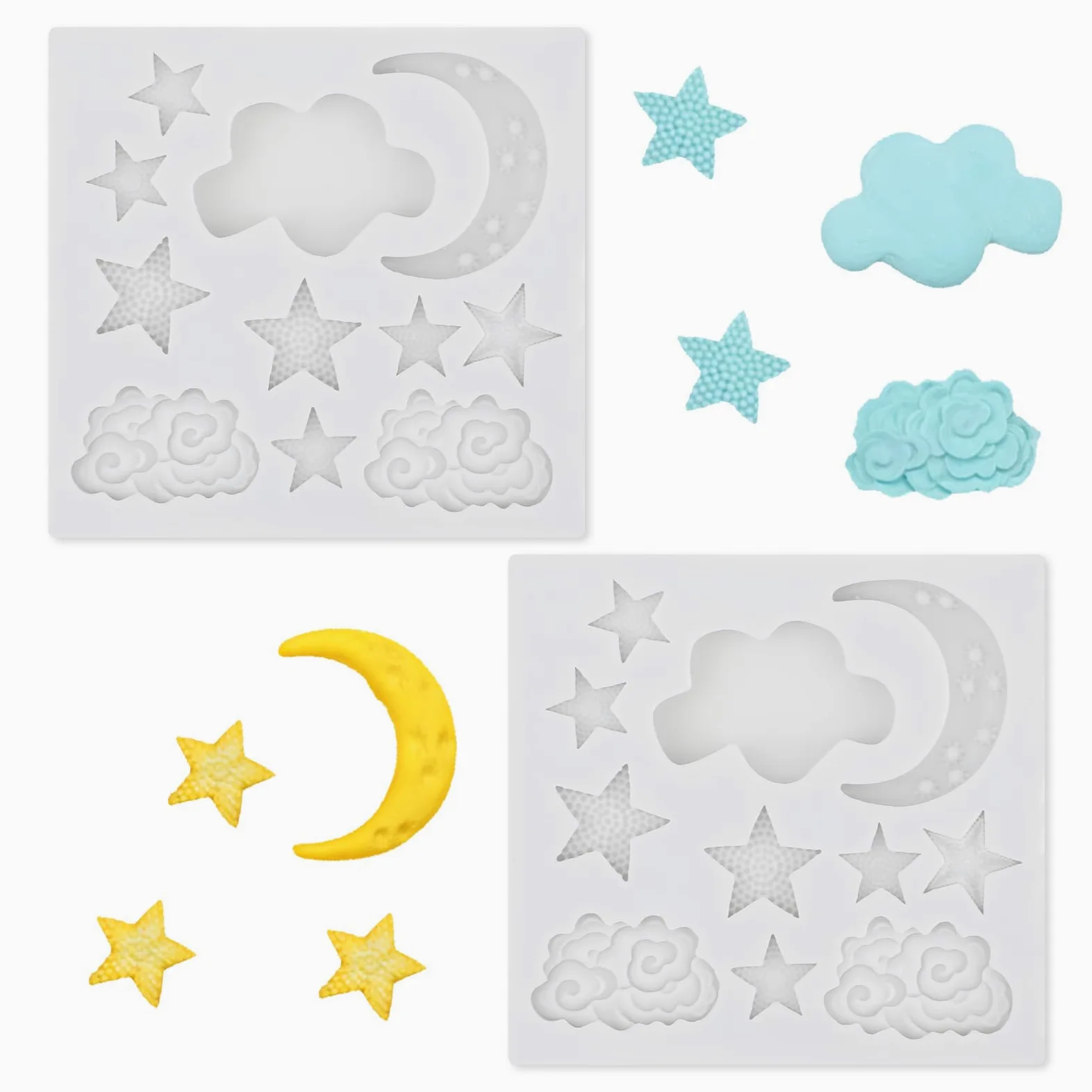 2 moldes de silicona, moldes de arcilla polimérica con forma de estrella y luna para caramelo, chocolate, fondant, decoración de pasteles, bricolaje, hornear, cupcakes, galletas, jabón y velas