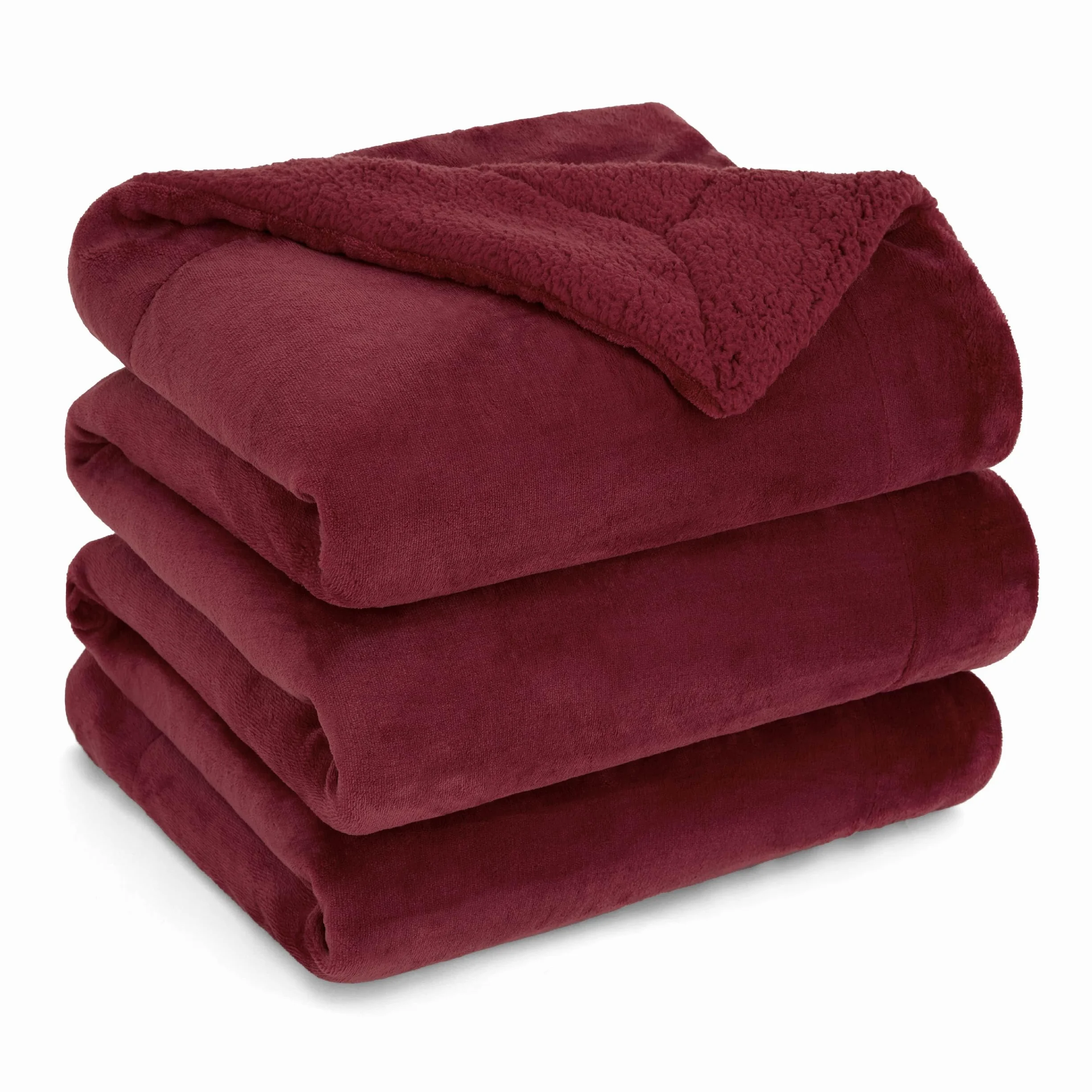 Bedsure Manta Sofá Polar Invierno - Sherpa, Rojo Oscuro, 230x270 cm | Mantas para Cama, Mantas Grande Suave y Cálida para Sofá, Manta Borrego Polar Reversible de Franela y Borreguito, Acogedor