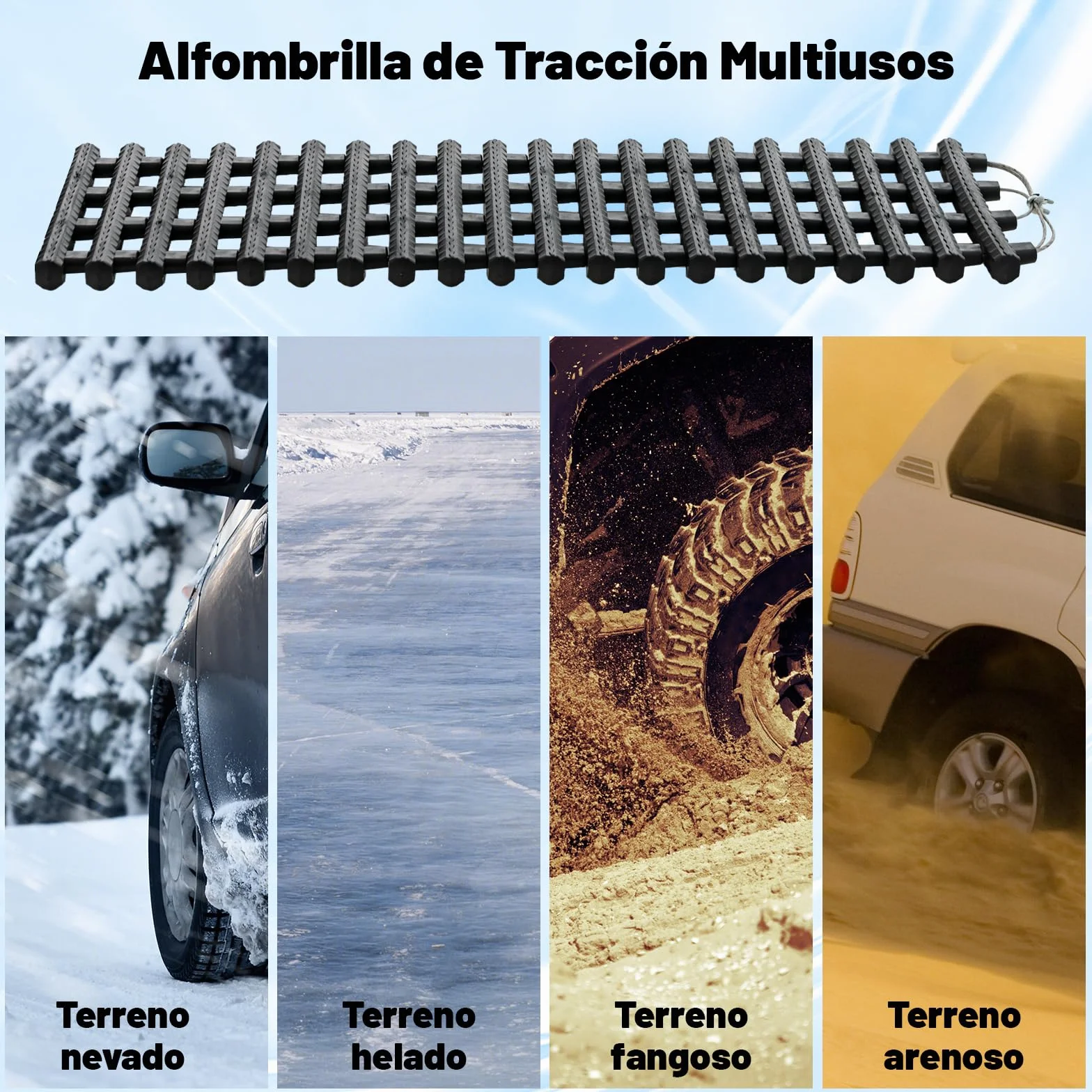 COSTWAY Juego de 2 Almohadilla Antideslizante Para Neumáticos, Alfombra de Tracción Enrollable de TPR, Tablas de Recuperación Plegable con Bolsa para Nieve, Hielo, Barro, Arena (82 x 21 x 2,8 cm)