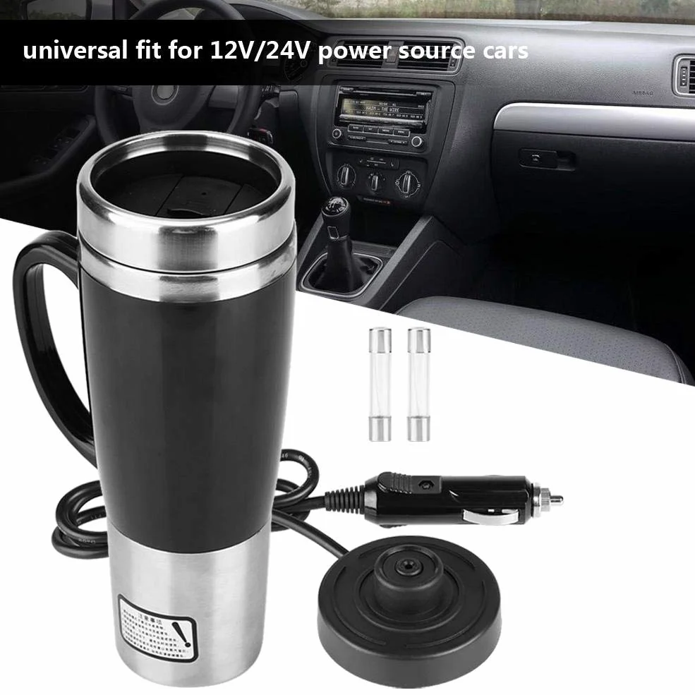 Taza Calefacción Eléctrica, Calentador Coche Portátil 450 ml, Botella Té Café Multifuncional para Conductores Viajeros Oficinistas en Carretera Camping