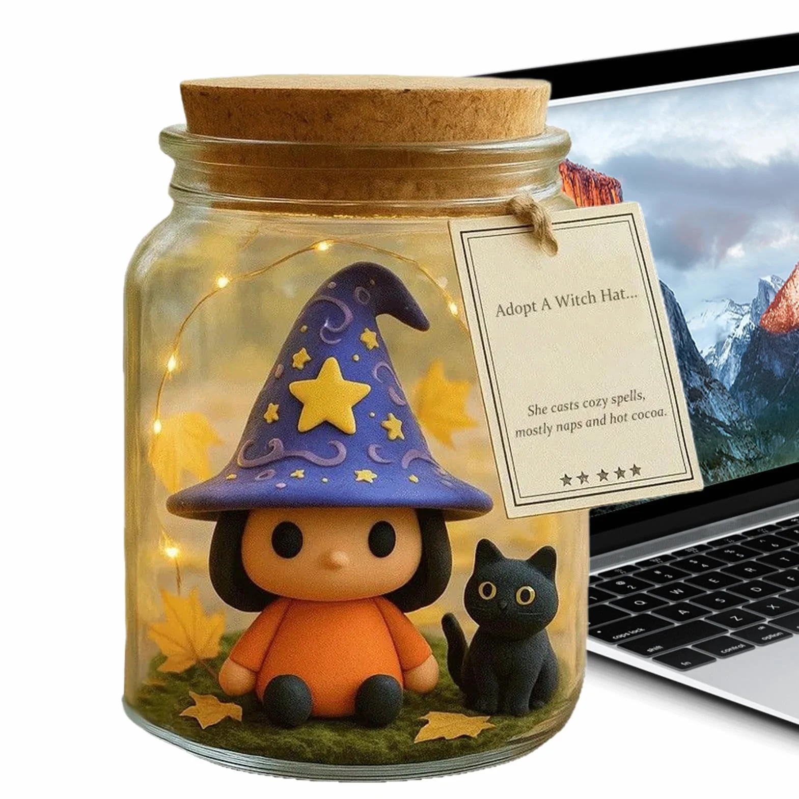 Genérico Tarro con Figura De Halloween - Bruja y Gato en Tarro,Regalo De Fiesta Centro De Mesa De Halloween Accesorios para Baño Fotografía Dormitorio Cocina Salón Estudio