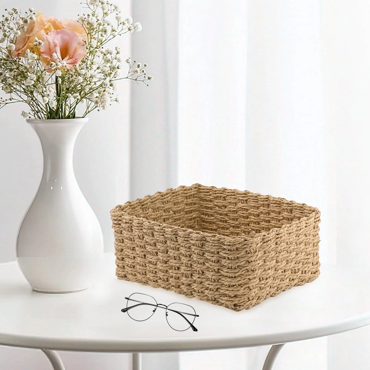 Organizador de Cajones Baño Almacenaje Juego de 4 Cestas Cuerda Papel Reciclable Amarillo