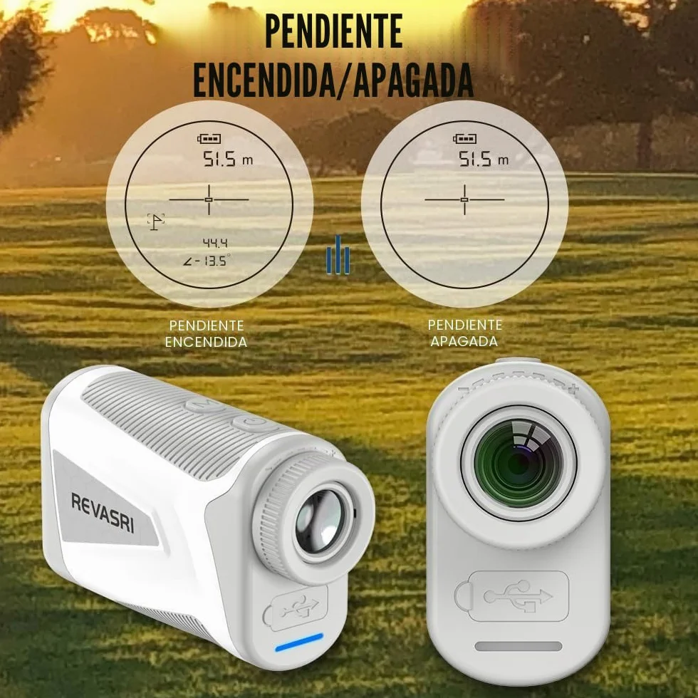 REVASRI Telémetro de golf, 1000 m, ±0,5 m, precisión bloqueo pulso, inclinación encendido apagado, 6 aumentos, IP54, USB