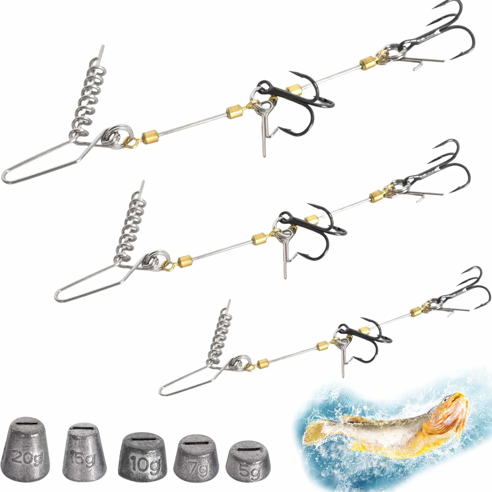 Anzuelos Triple de Pesca 3 Piezas con Pesas Intercambiables 5-20g para Señuelos Blandos 10-18cm