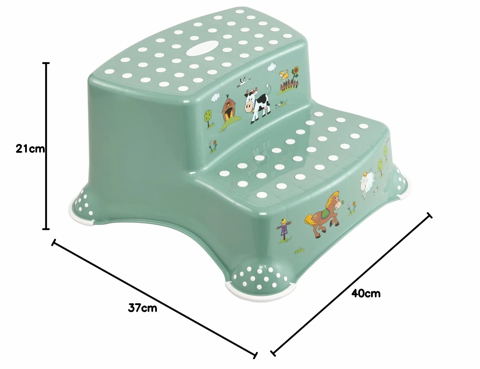 Keepper Taburete de dos escalones Funny Farm Antideslizante Verde Nordic