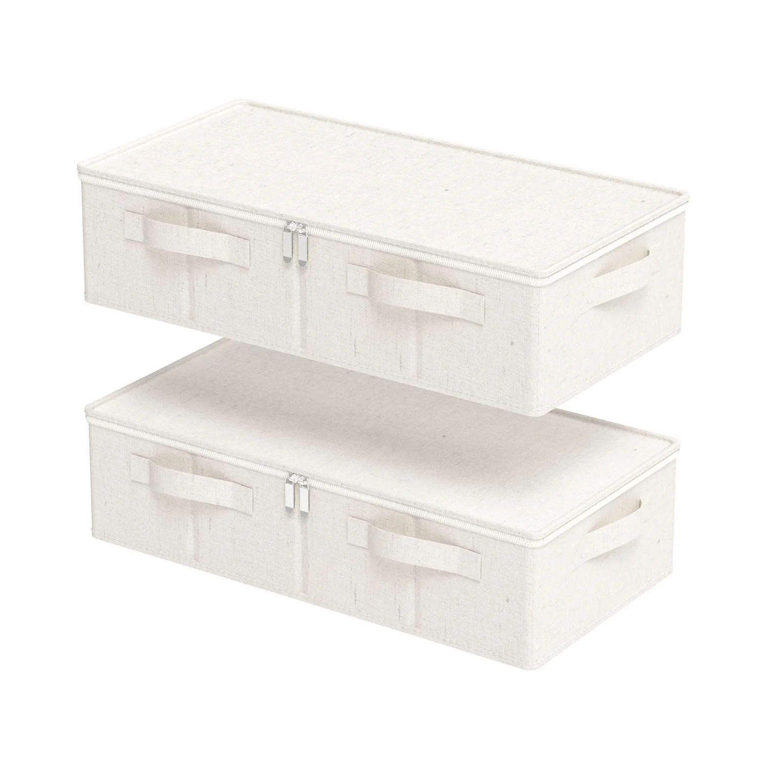 2 Piezas Cajas de Almacenamiento Plegable Bajo la Cama, Organizadora de Almacenamiento de Tejidos con Mango, Para Colchas, Ropa, Mantas y Zapatos, 60×30×15cm, Beige