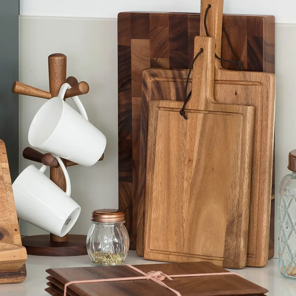 T&G Tuscany - Tabla de cortar rectangular (madera de acacia, con ranuras para transportar) Estilo 3