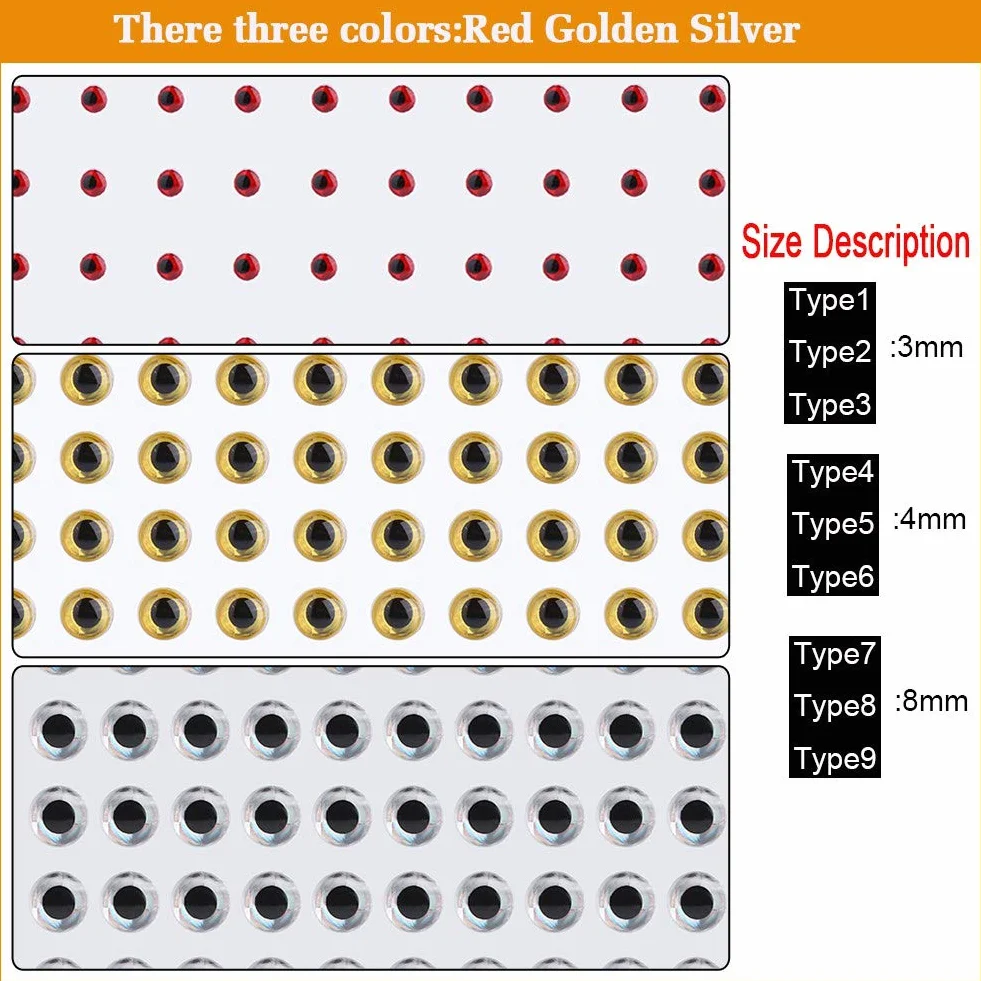 Señuelos de Pesca 3D Ojos 100 Uds 3/4/8mm Atado de Moscas Manualidades Jig (8mm Plata)