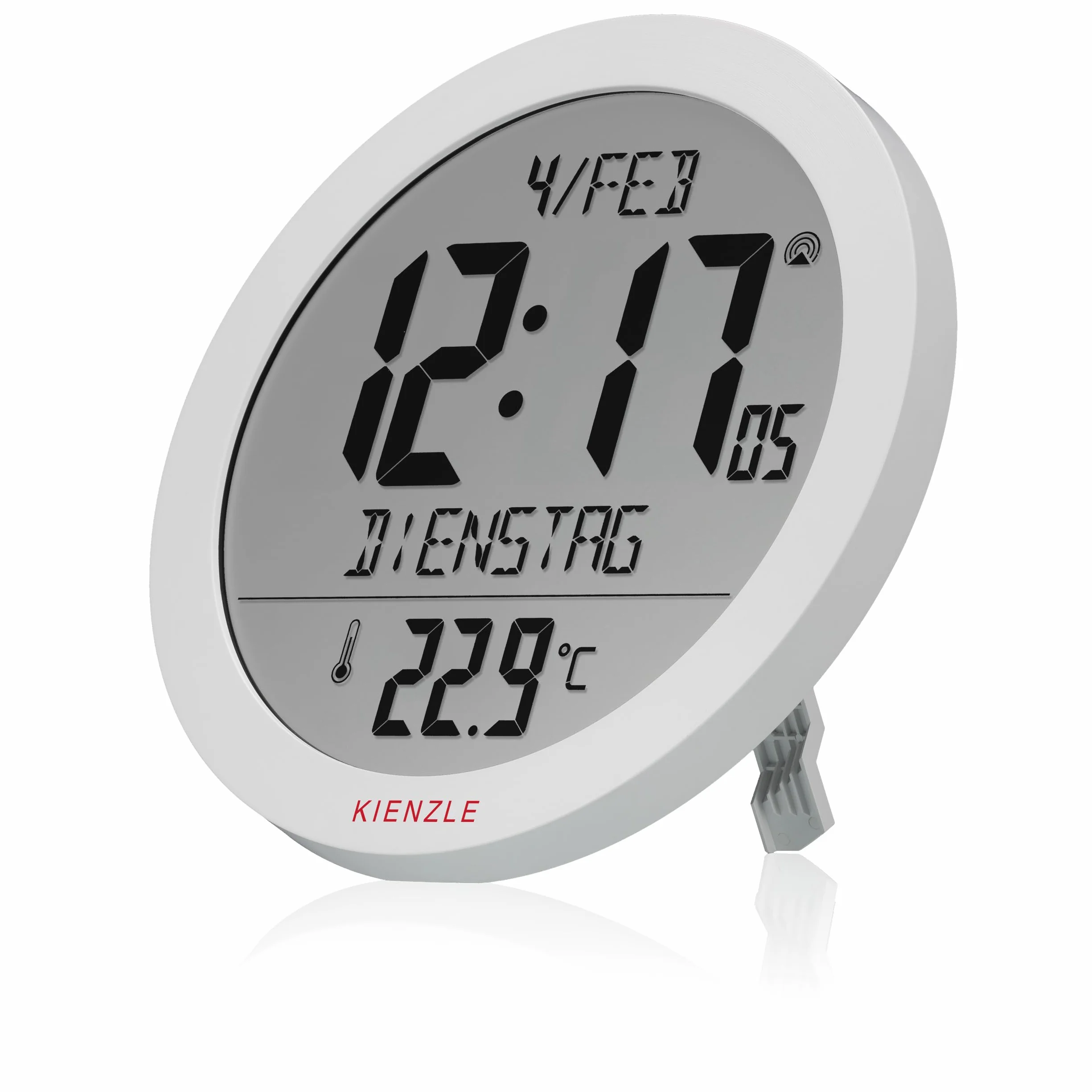 Kienzle Reloj de Pared y sobremesa radiocontrolado Temperatura Pantalla 18,7 cm Hora DCF Fecha 2 alarmas repetición Blanco