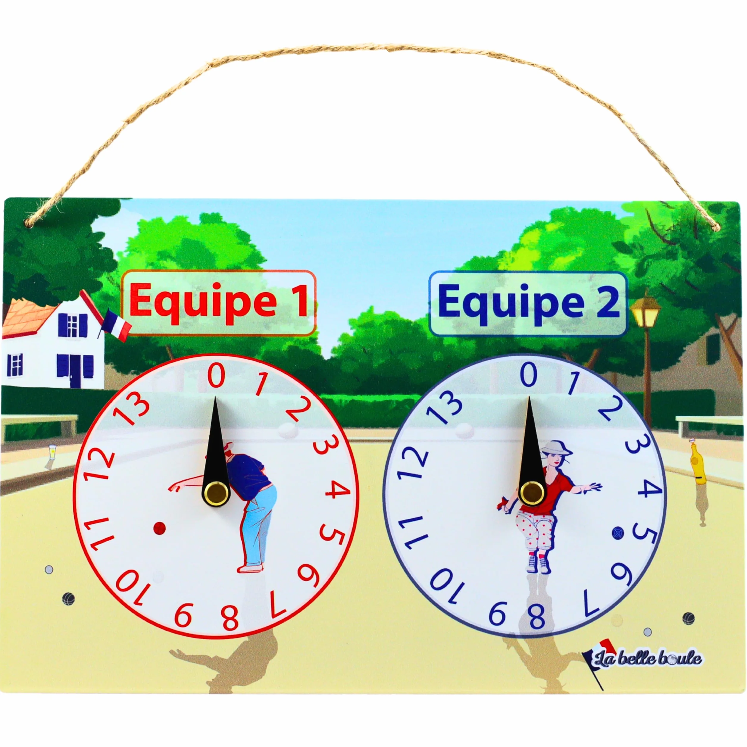 Compteur de Score Pétanque Vintage 30x20cm La belle boule® Étain Plaque Métal Aiguilles Pivotantes 2 Équipes