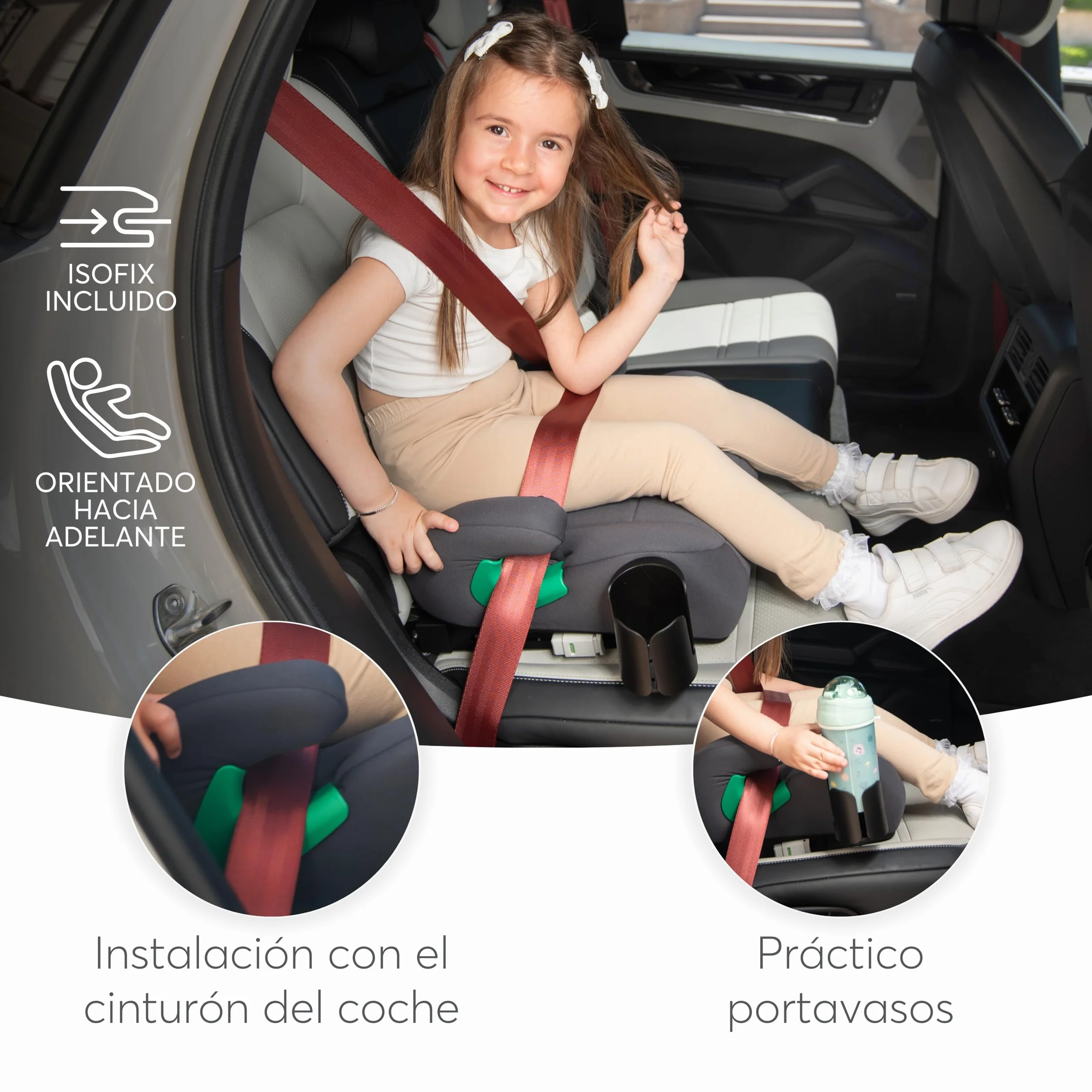 KikkaBoo Alzador Coche Niño ISOFIX i-POP i-Size 125-150 cm Silla Coche Grupo 3 Elevador Coche 7-12 años 22-36 kg Negro