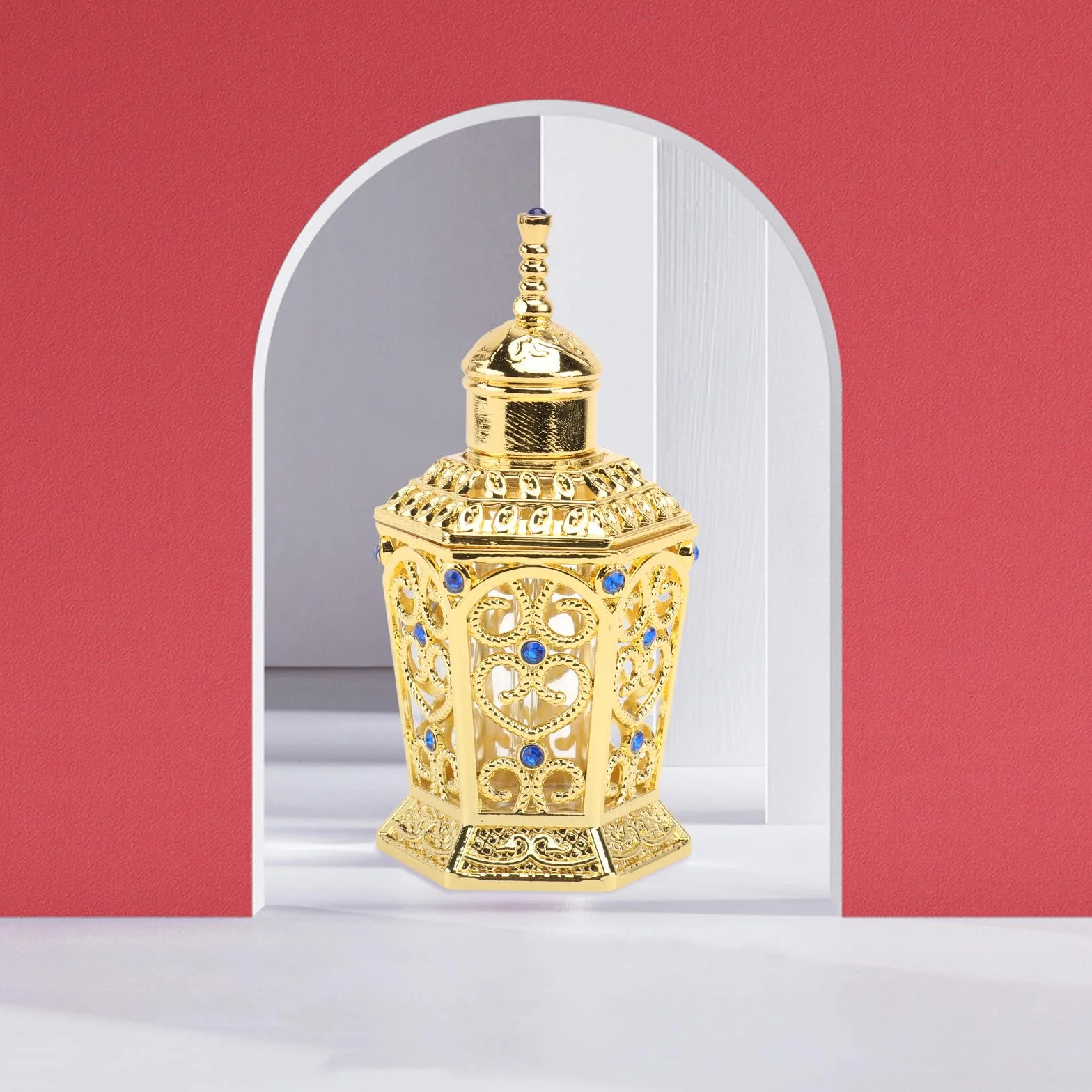 jojofuny Botella de Perfume de Vidrio y Aleación Dorada de 10ml, Portátil y Delicada, Adecuado para Decoraciones en Sala y Viajes