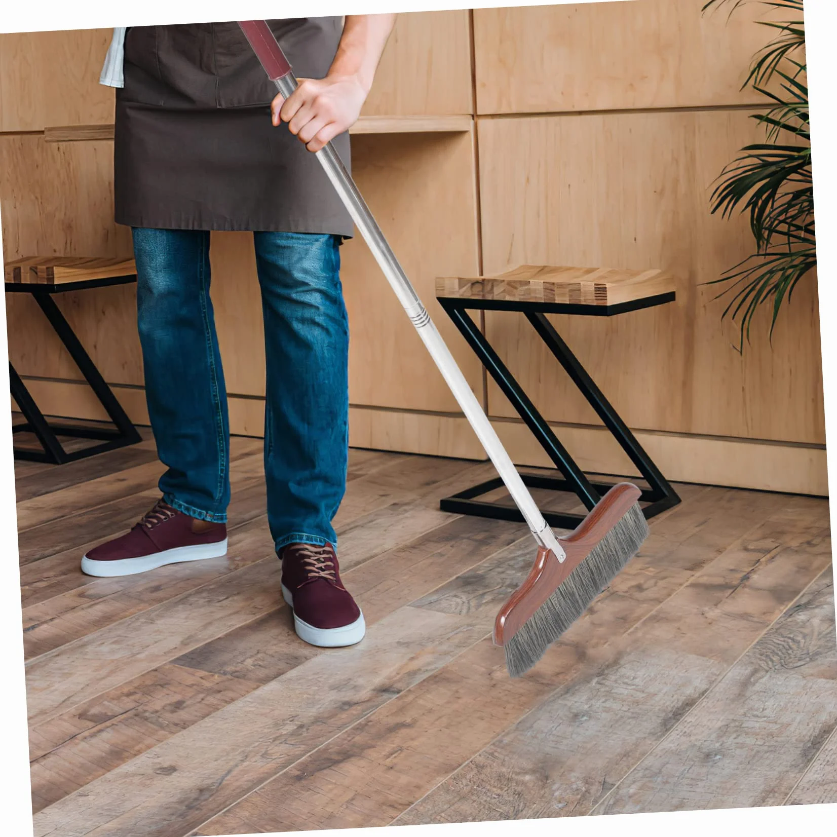 KOMBIUDA Escoba de empalme de madera para camping, escoba larga, escoba exterior, escoba para barrer interior, escoba telescópica, escoba de cocina, escoba de limpieza de suelos, escoba interior,
