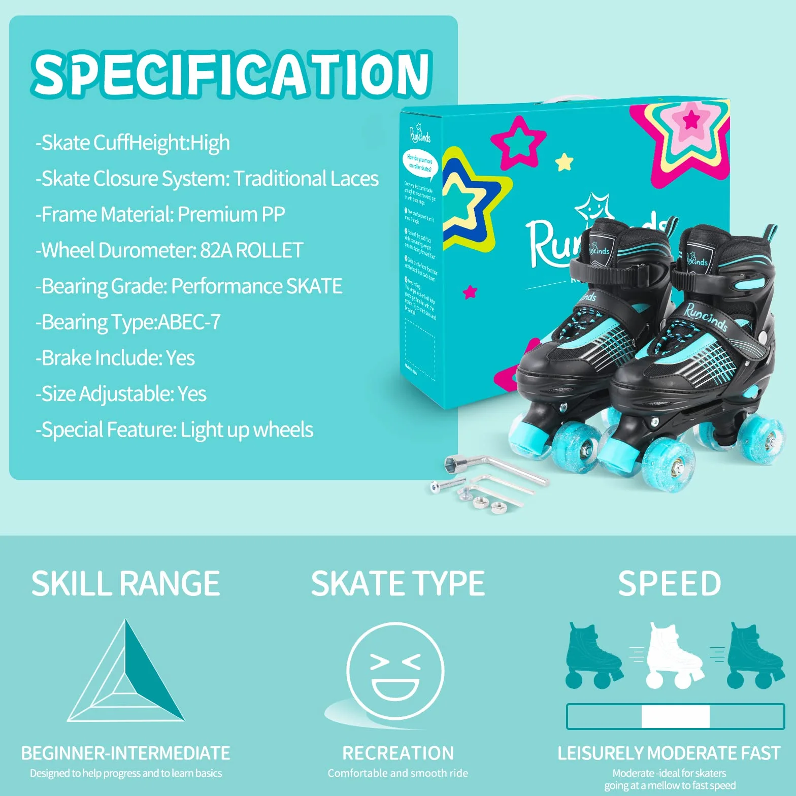 Patines en Paralelo Ajustables para Niños con Ruedas Iluminadas