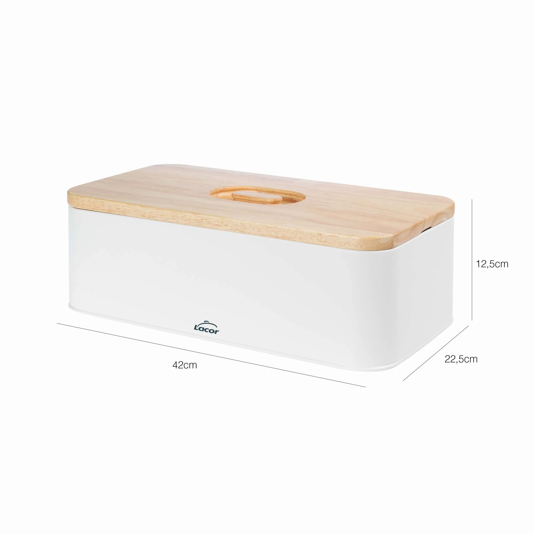 LACOR 62869 - Panera estilo Nórdico de Acero de Carbono, Tapa de madera | En madera natural, para un uso práctico y profesional en cocina; ideal para cocina profesional y uso diario en casa