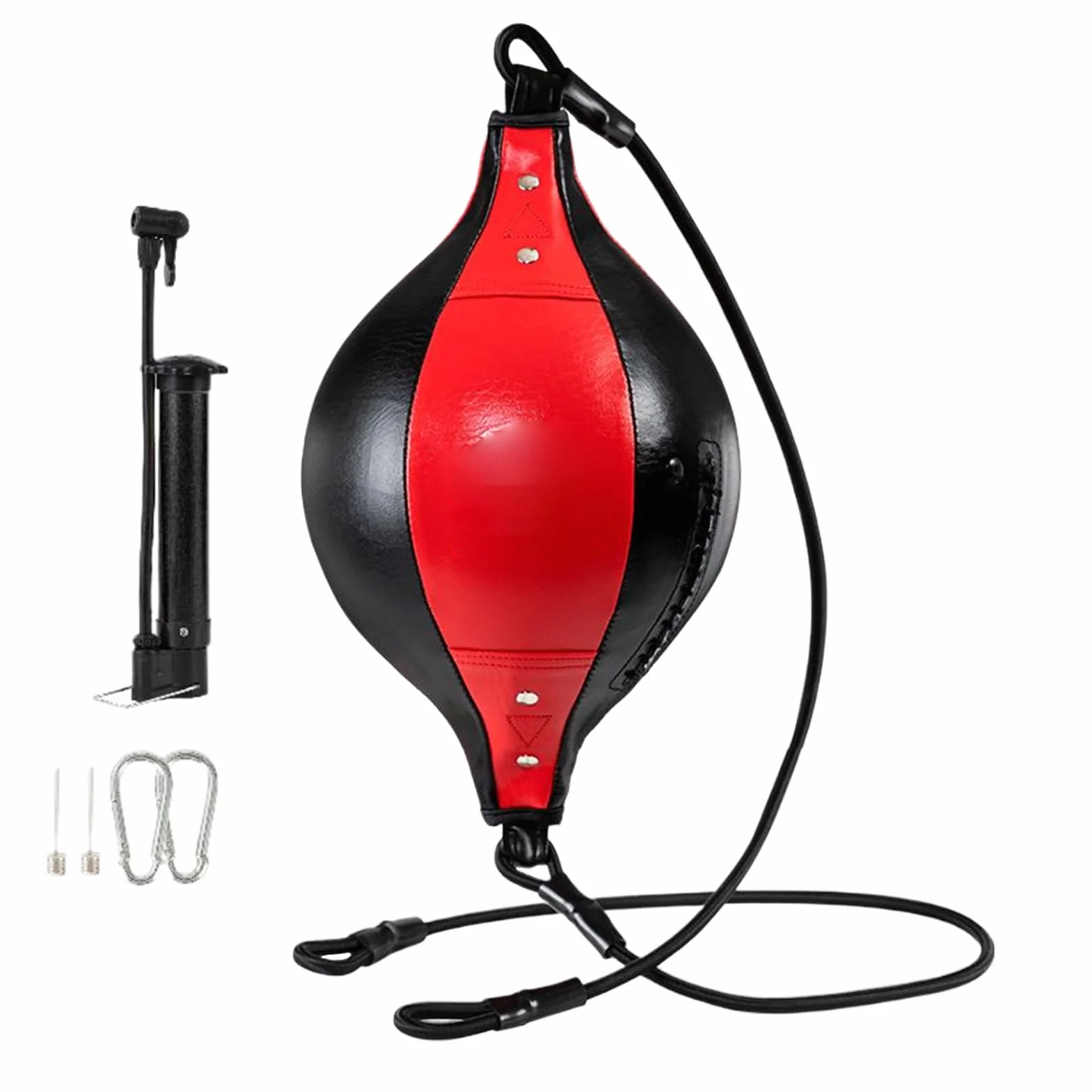 Double End Boxing Bag - Pu Leather Reflex Punching Ball with Bungee Cords for Reaction Training