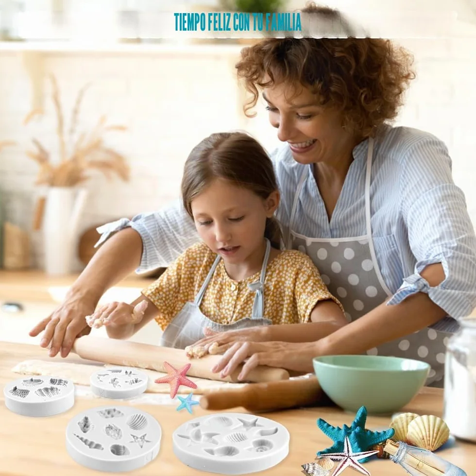 4 piezas Marina Animales Moldes Silicona,Moldes de Fondant para Tartas con Temática Marina,Molde de Silicona para Fondant con Tema Marino,3D Molde Conchas del Mar Marina Animales Moldes,para Gelatina