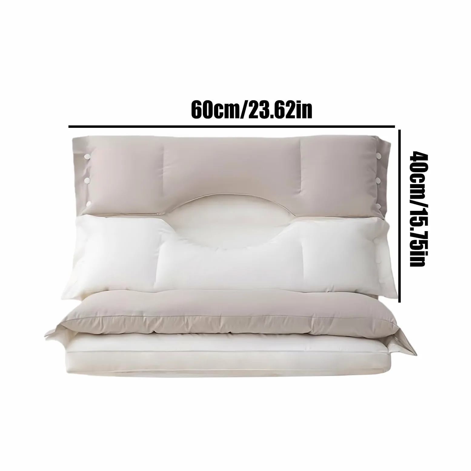 Generisch Almohada para cama con soporte cervical ergonómico | Doble zona almohada para dormir para hotel, sofá de viaje, dormitorio, hombres, adolescentes, adultos