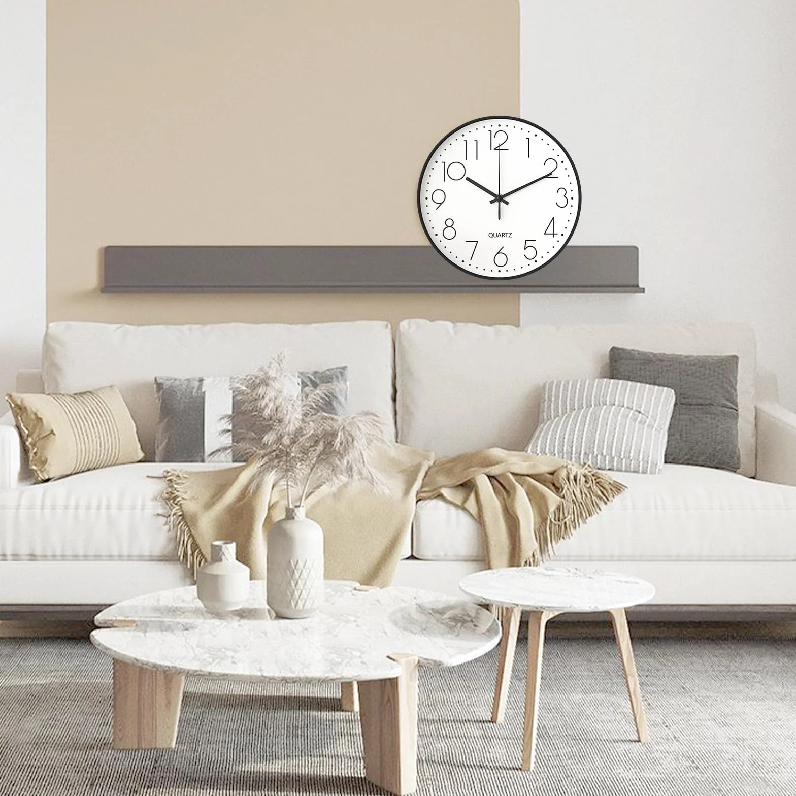GIBOHOM Reloj de Pared, 20 cm Reloj Pared Silencioso, Reloj de Cocina Pared Redondo, Fácil de Leer Sin Tictac, Wall Clock para Oficina Dormitorio Salon