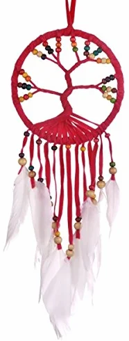 Atrapasueños Árbol de Vida, 11 cm de diámetro, Dream Catcher en Muchos Colores, Dreamcatcher con Plumas de Verdad (Rosa)