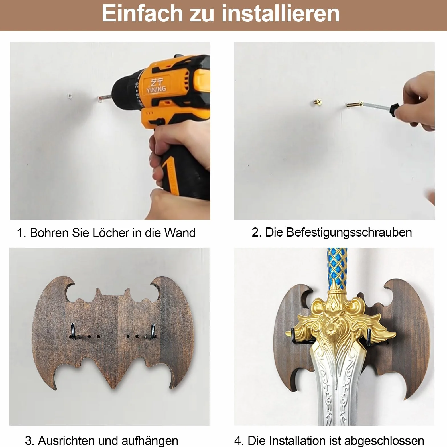 Soporte Katana Pared 29.5×21 cm Pino Colgar Espadas Hachas Armas