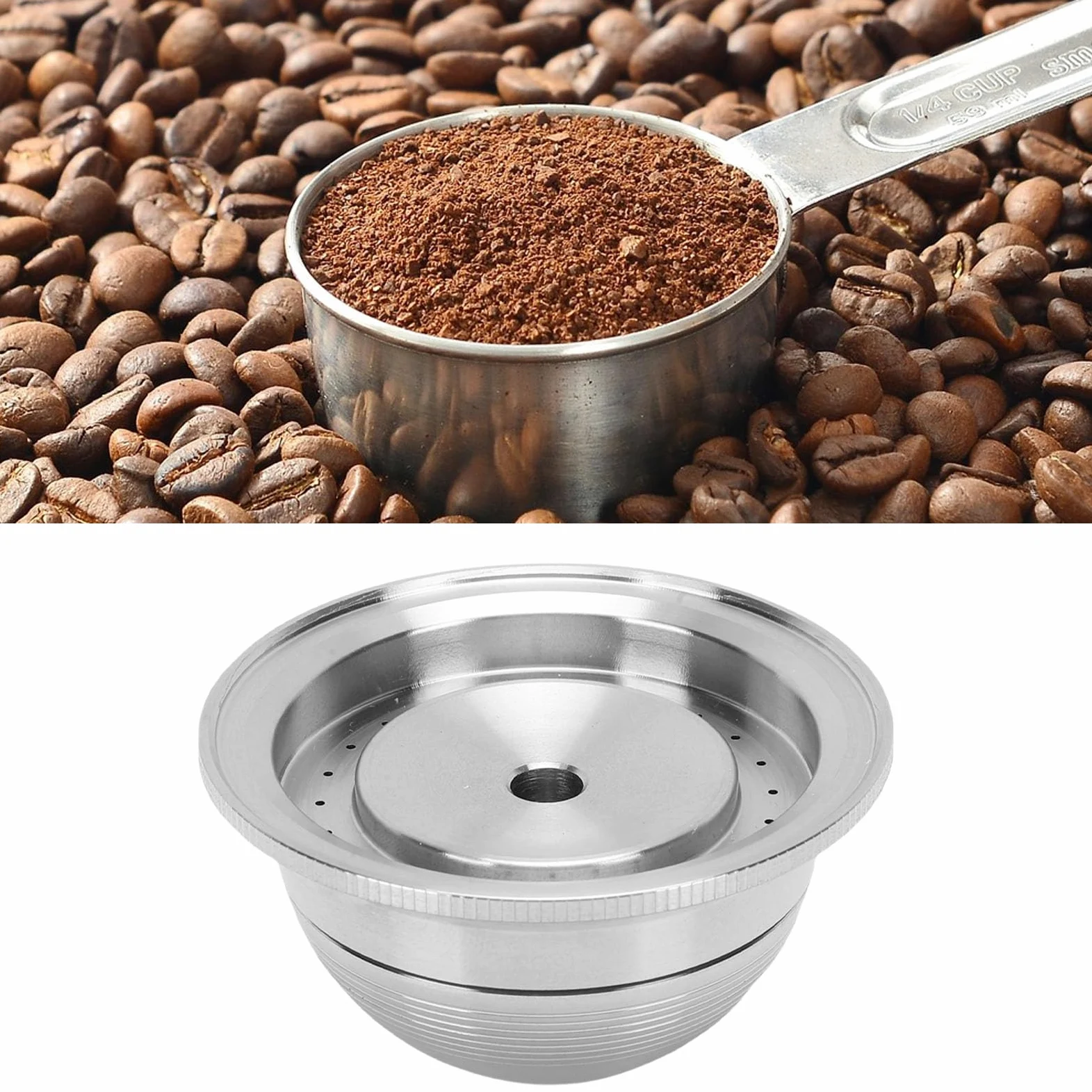 Generic Kit de Cápsulas de café Recargables, Cápsula de café Reutilizable de Acero Inoxidable de 80 Ml con Cepillo y Cuchara para Entusiastas de la Elaboración Casera y del