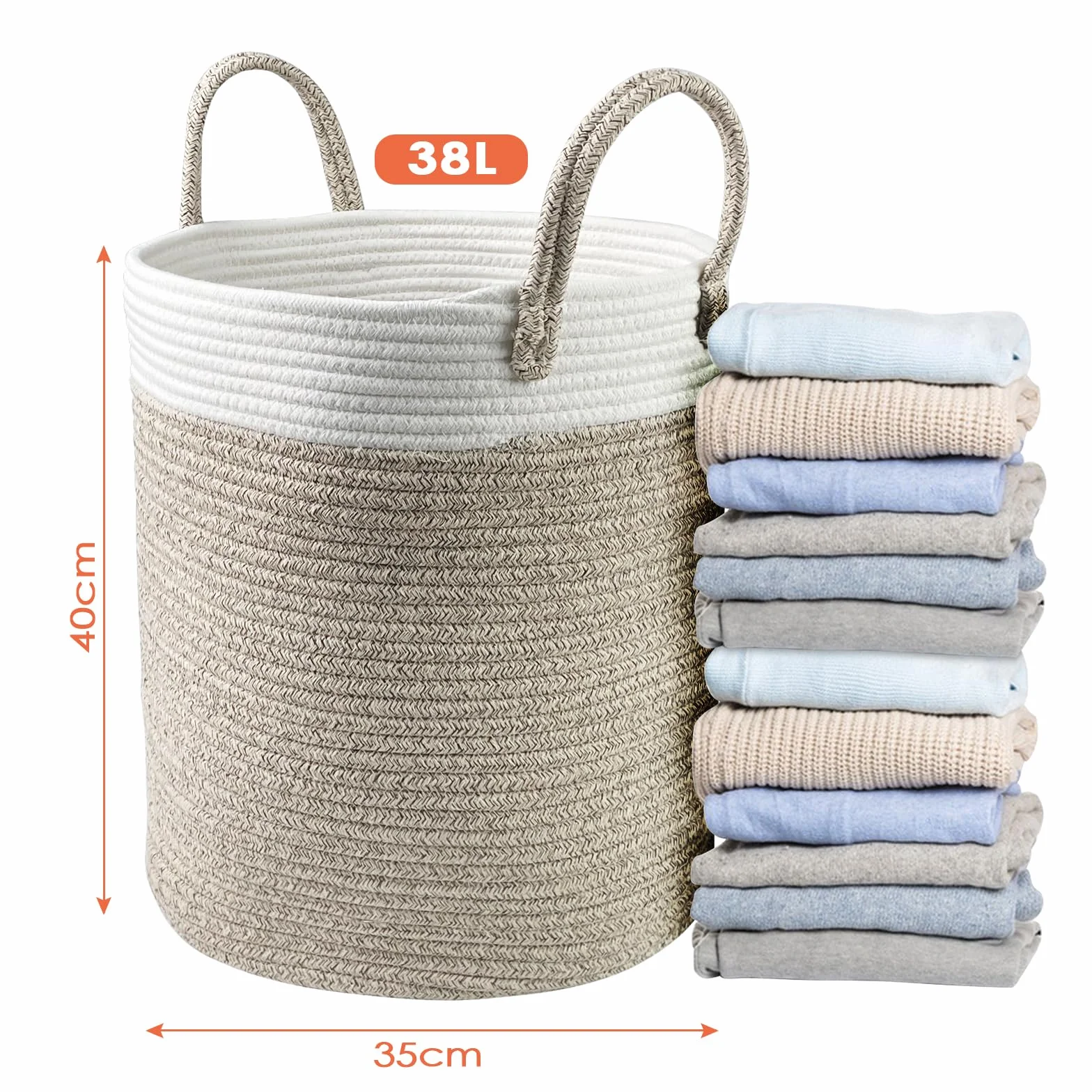 Tekenewbse Cesto Ropa Sucia, 38L Cesta Plegable Colada Asa, 35 × 40 cm Trenzado Algodón Almacenaje, Cestas Grandes Decorativas Tejida Mano para Lavadero Habitación Infantil Salon Baño, Laundry Basket