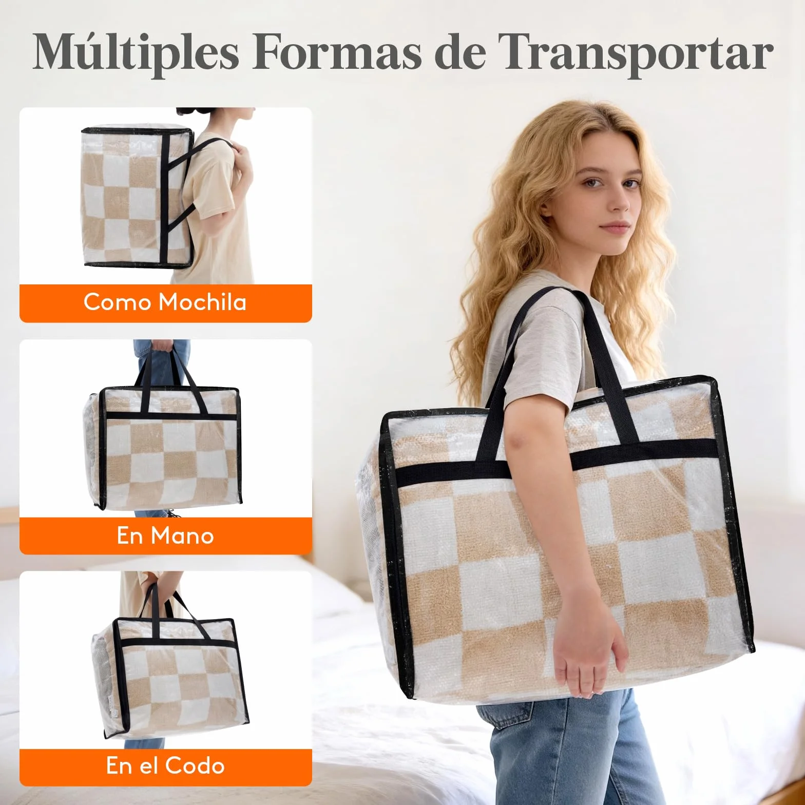 Lifewit Bolsas de Almacenaje de Ropa 40L en PP, Organizador de Armario Plegable Transparente con Asas Reforzadas, Cajas de Mudanza para Mantas, Edredones y Juguetes, 3 Piezas
