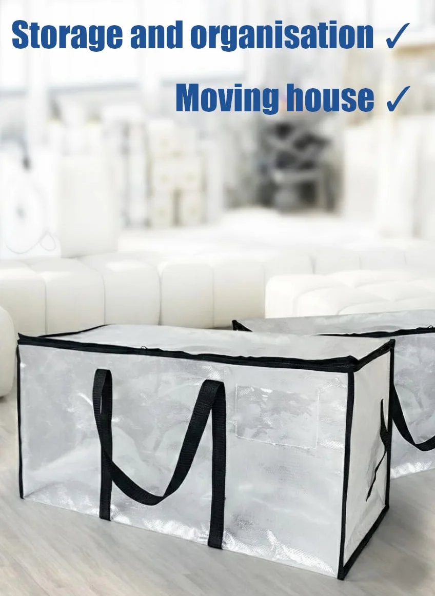 2 Piezas 95L Bolsas de Almacenamiento Grandes con Tapa - Bolsas de Mudanza Transparentes, Organizador de Ropa y Mantas, Impermeable y Plegable para Ropa de Cama, Mudanzas, Hogar y Juguetes