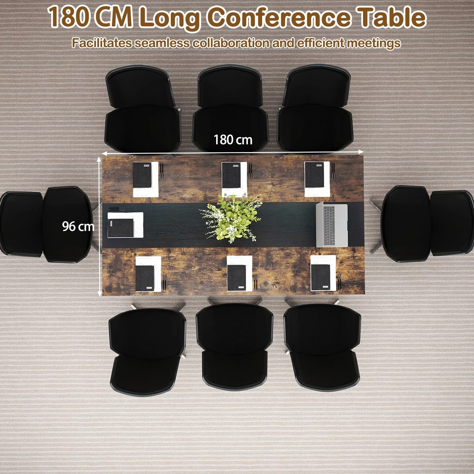 GIANTEX Mesa de Conferencia Rectangular, Mesa de Reuniones Grande con Pasacables y Estante de Almacenamiento, Estructura de Metal, 180 x 96 x 76 cm, para Oficina, Casa