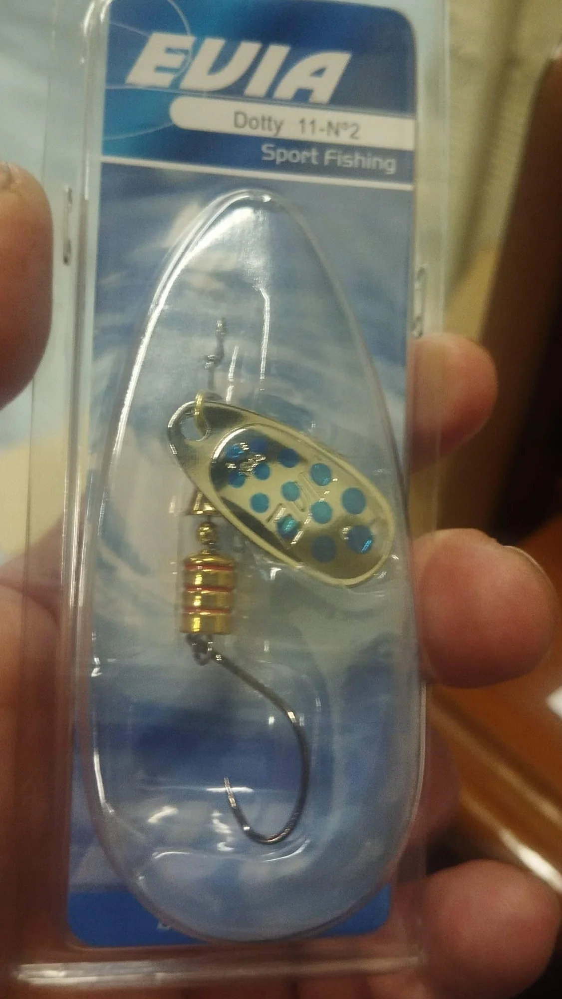Evia Dotty Cucharilla de Pesca Modelo 11 Numero 2 Color Plata Azul 4,2g Anzuelo Simple sin Muerte 2 Piezas