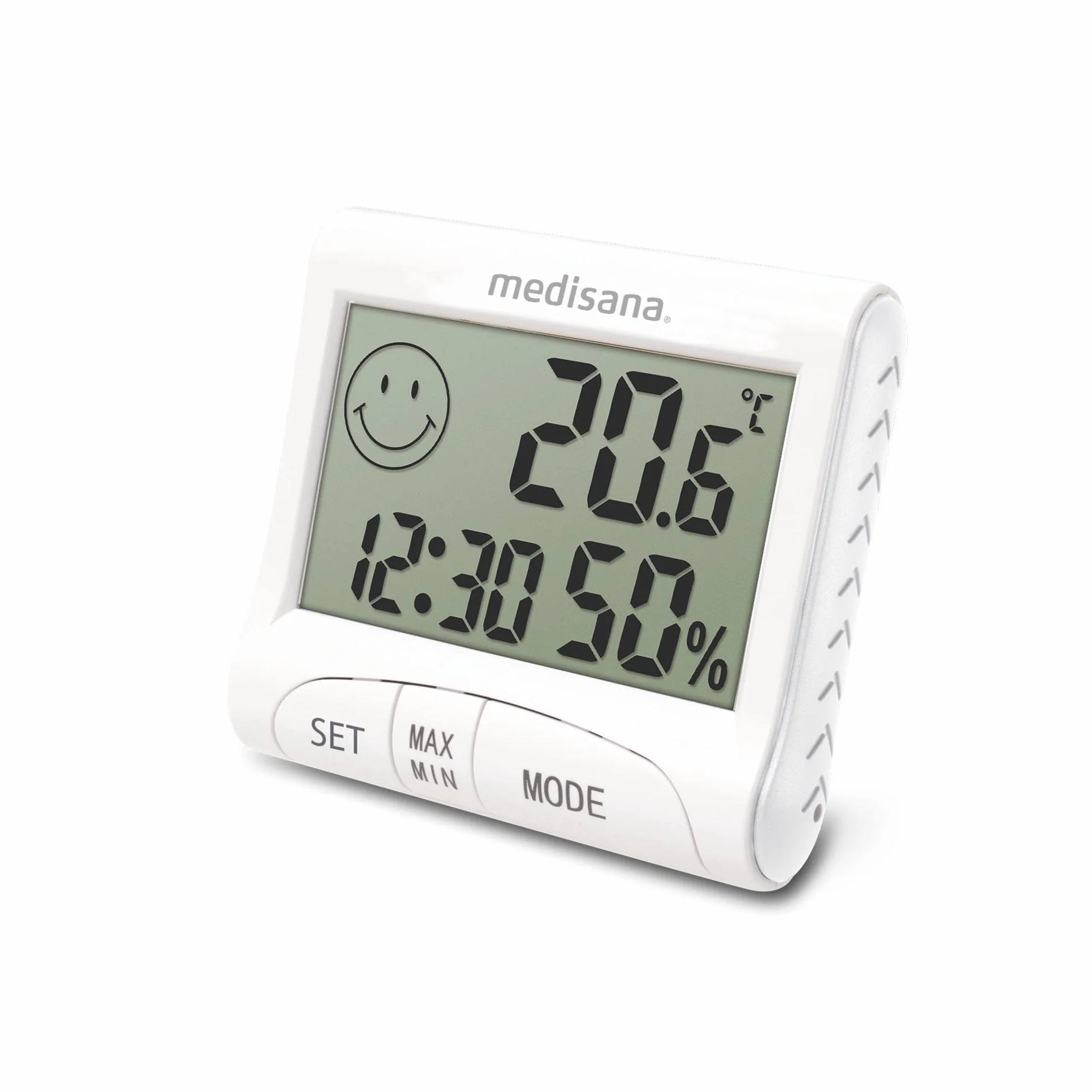 Medisana HG 100 Higrómetro digital, Termómetro ambiental, Medidor de humedad para habitaciones interiores, Indicación de la hora, Para un clima ambiental óptimo, Incluye función de memoria