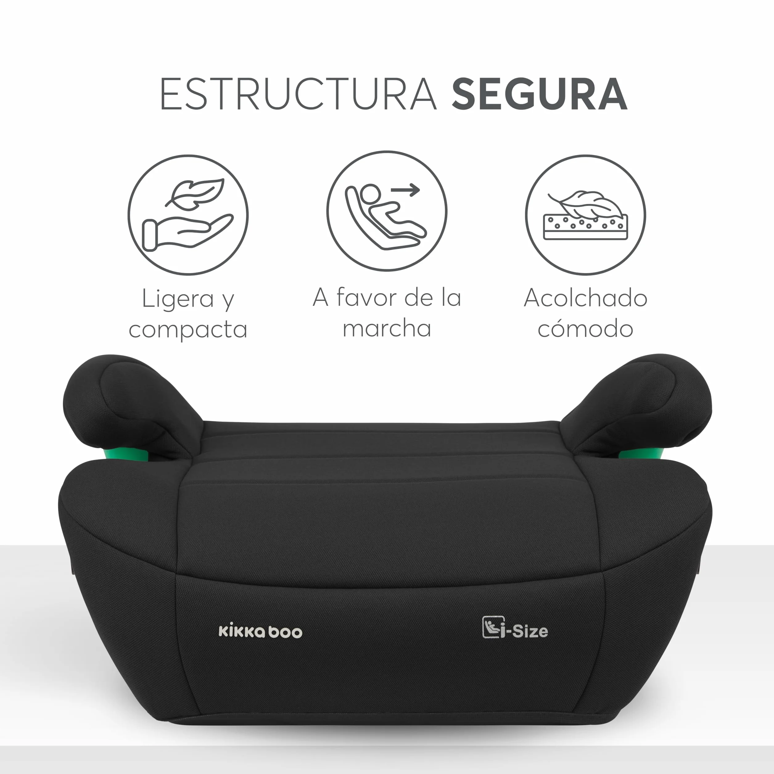 KikkaBoo Alzador Coche Niño ISOFIX i-POP i-Size 125-150 cm Silla Coche Grupo 3 Elevador Coche 7-12 años 22-36 kg Negro