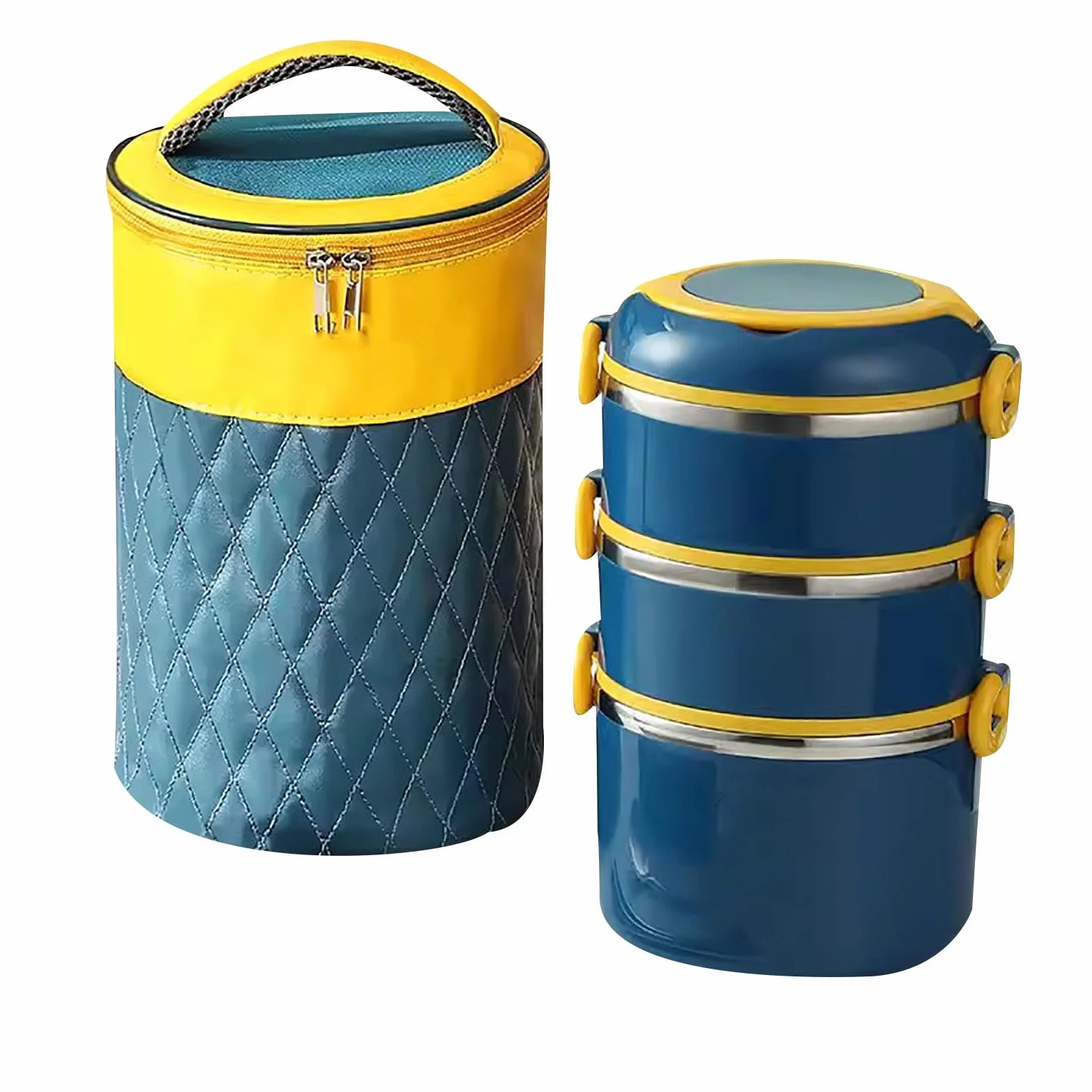 Fiambrera, Bento box, Bolsa de Almuerzo Aislada, Lonchera Apilable de Acero Inoxidable con Aislamiento, Loncheras de gran Capacidad(Yellow,Large)