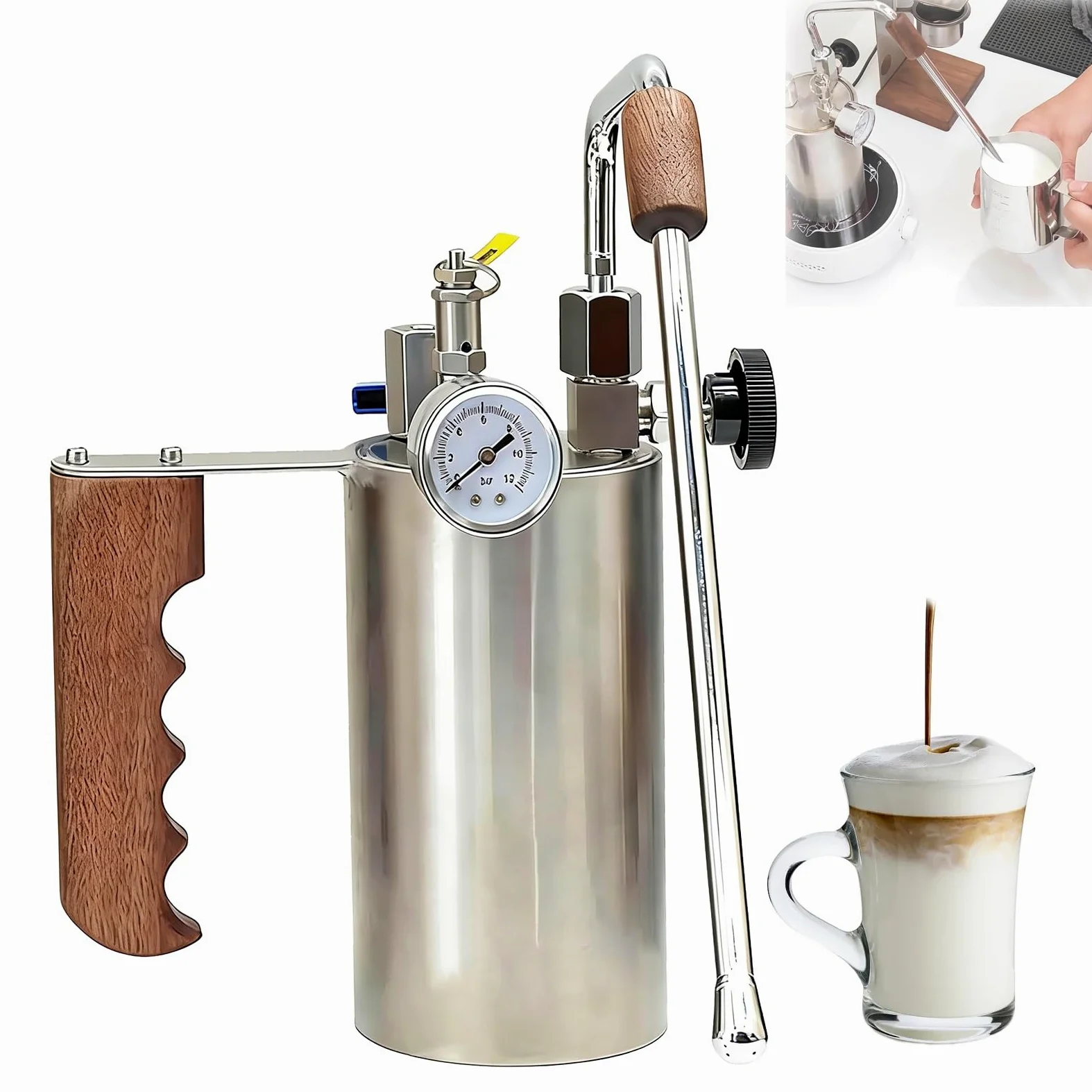 Espumador de leche de café, máquina eléctrica de espuma de 100 a 500 ml, boquilla de 3 agujeros máximo de 4 bares, espuma calentable para latte, capuchino, chocolate caliente