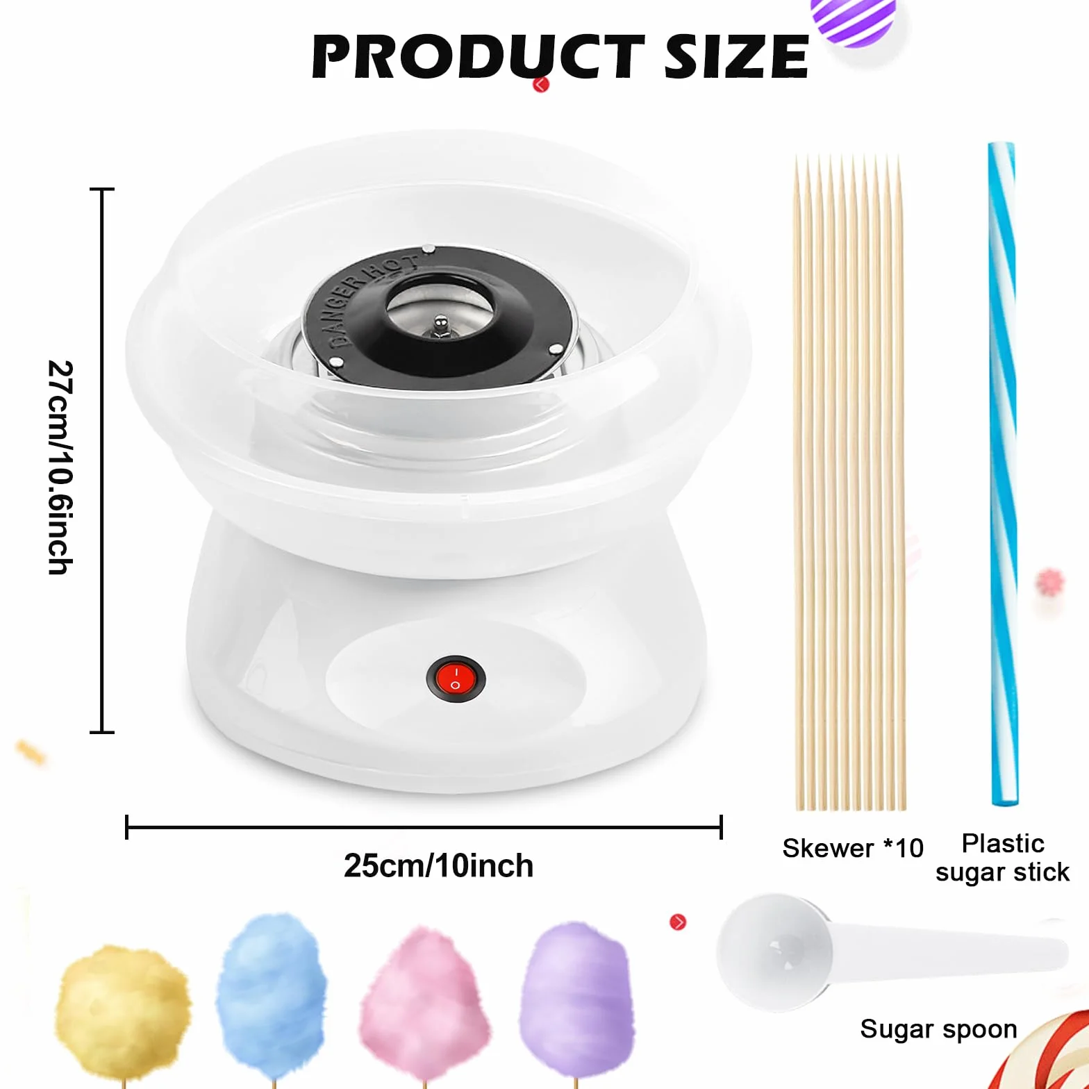 Maquina de Algodon de Azucar, 450w Retro Cotton Candy Machine con Cuchara Medidora y 10 Palos de Madera Maquina Algodon Azucar Ideal para Fiestas Infantiles Cumpleaños y Uso Doméstico Color Blanco