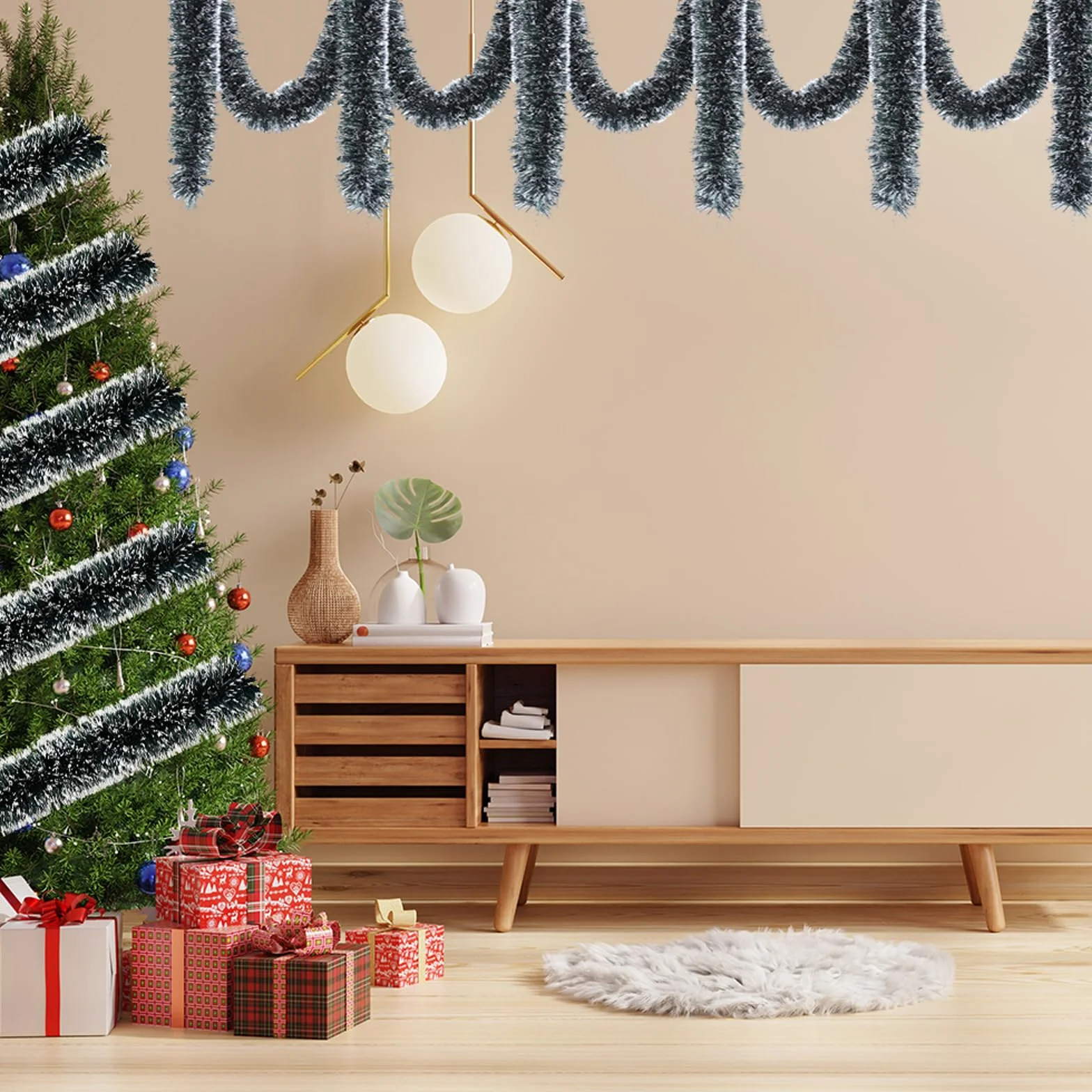 5 PCS Espumillón y Guirnalda de Oropel de Navidad - 2M Decorativa para Árbol, Abeto Artificial - para Bodas, Casas, Fiestas (A)
