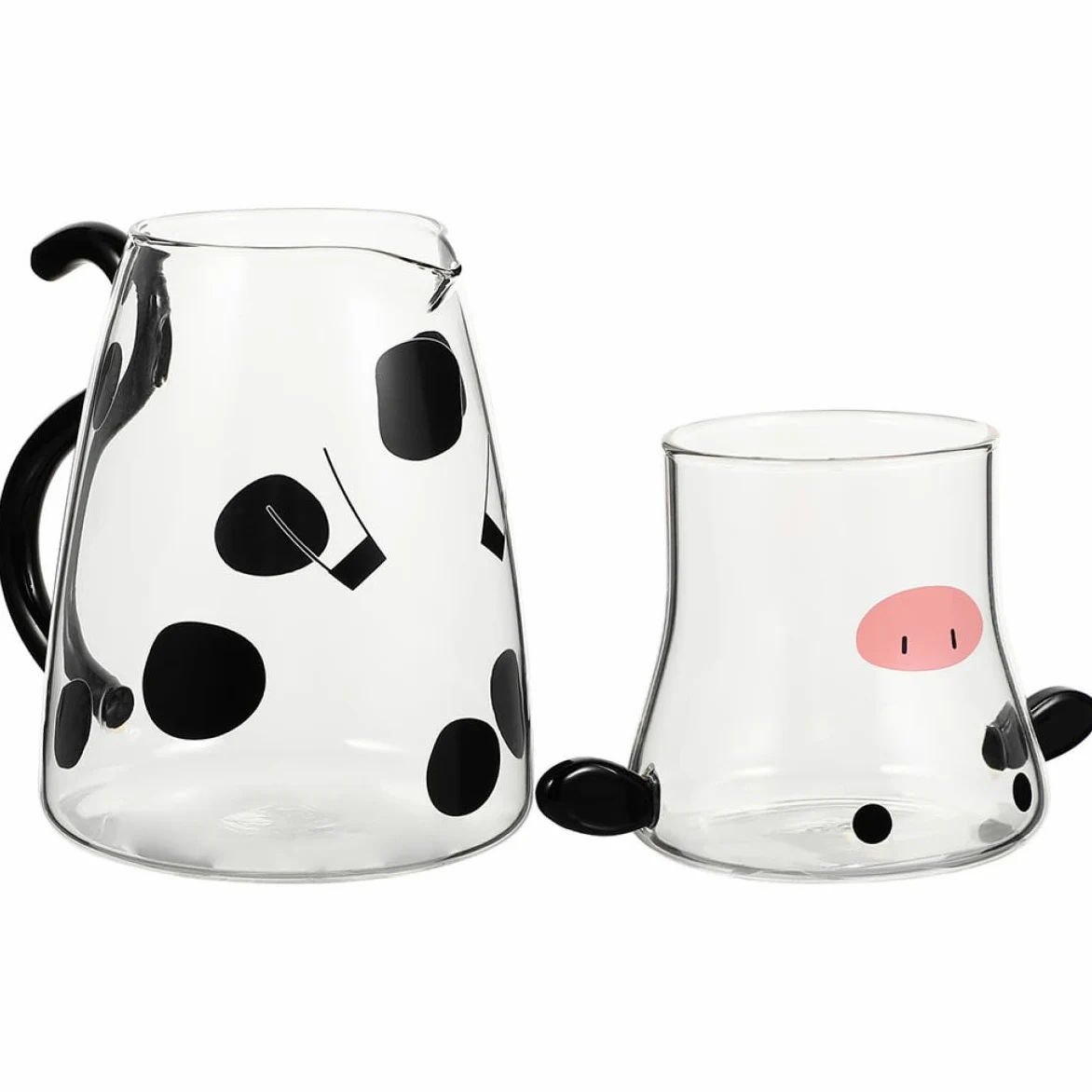 Jarra de Agua Fría de Vidrio Diseño de Vaca 1800 Ml Taza a Juego para Hogar y Restaurante Dispensador de Agua Fría y Jarra de Leche Forma de Cristal para Jugos y Té