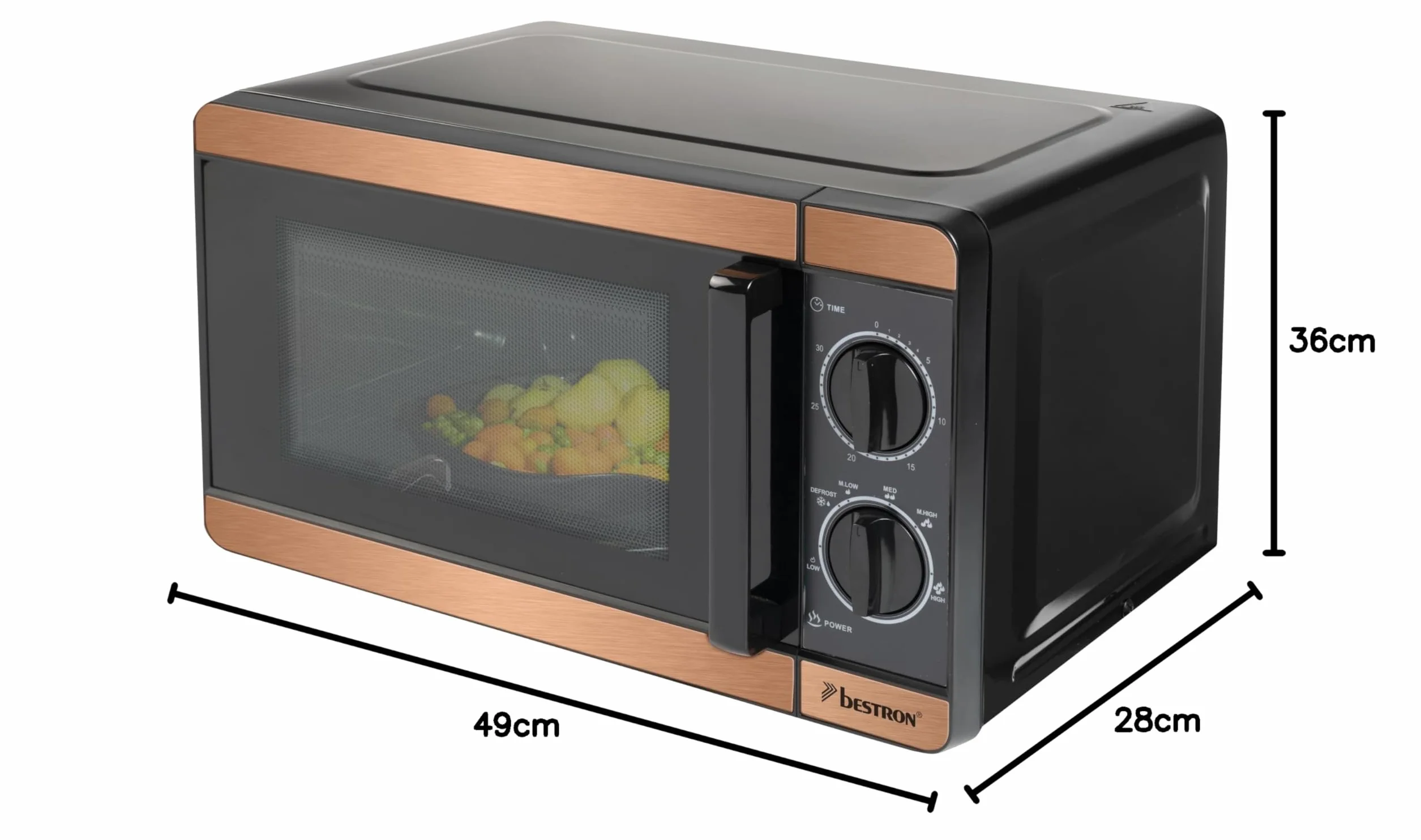 Bestron Microondas de 700 W, panel de control de dos piezas con 6 niveles y 30 min. Temporizador, regulable sin niveles, con plato giratorio de 24,5 cm para todos los tamaños comunes, colección de