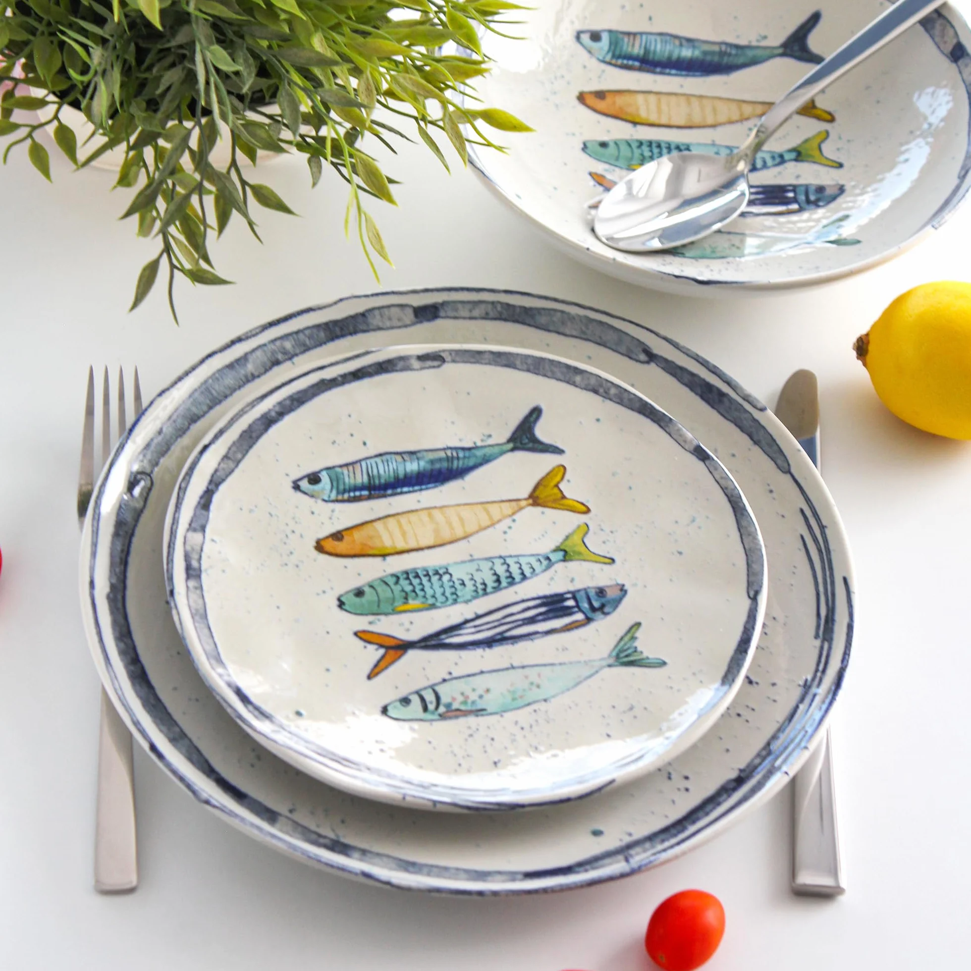 La Mediterránea - Vajilla (18 platos para 6 personas, 26 cm, postre 20 cm, huecas para sopa o ensalada, 20 x 5 cm)