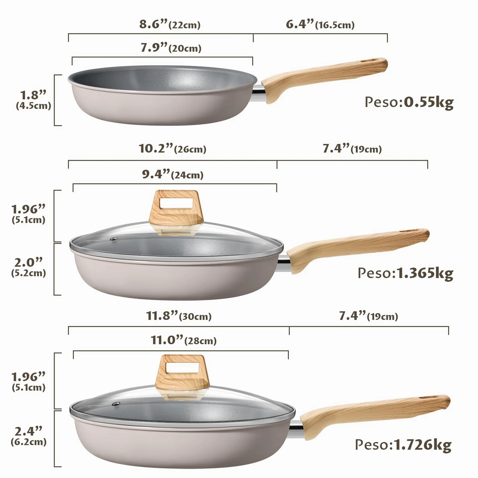 BLAZANT ceramic nonstick pan set 20+24+28cm with lids, PTFE-free, healthy | Optimized induction base for even heat, compatible with all cooktops, easy to clean, dishwasher safe, ergonomic handle
