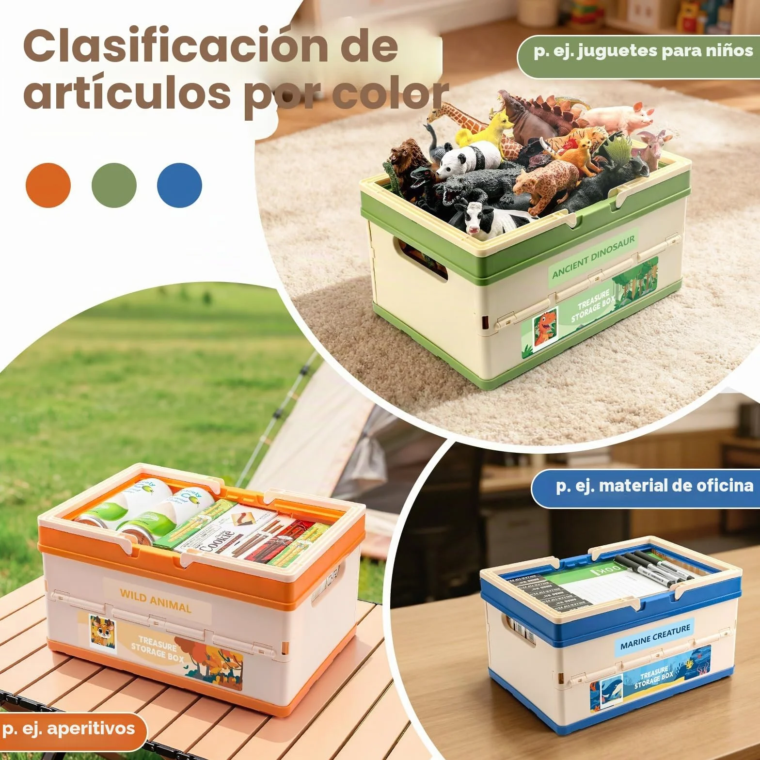 FRUSE Caja Almacenaje Infantil, Juego de 3, Caja Organizadora Plegable, Organizador Juguetes con Tapa,Cajas Almacenaje para Juguetes,Habitación de Niños,Sala de Juegos, Salones, 34,4 x 24,3 x 55 cm