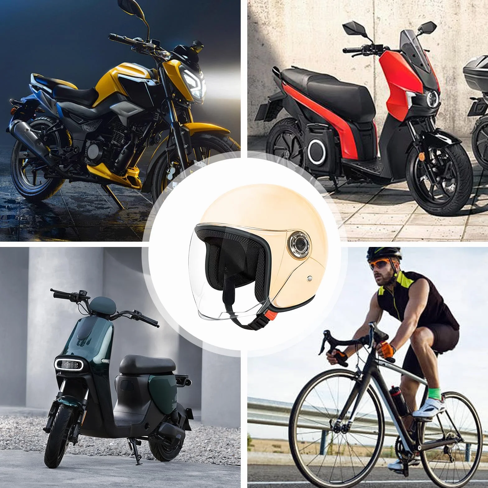 Casco de moto grande abierto para adultos con visera protección