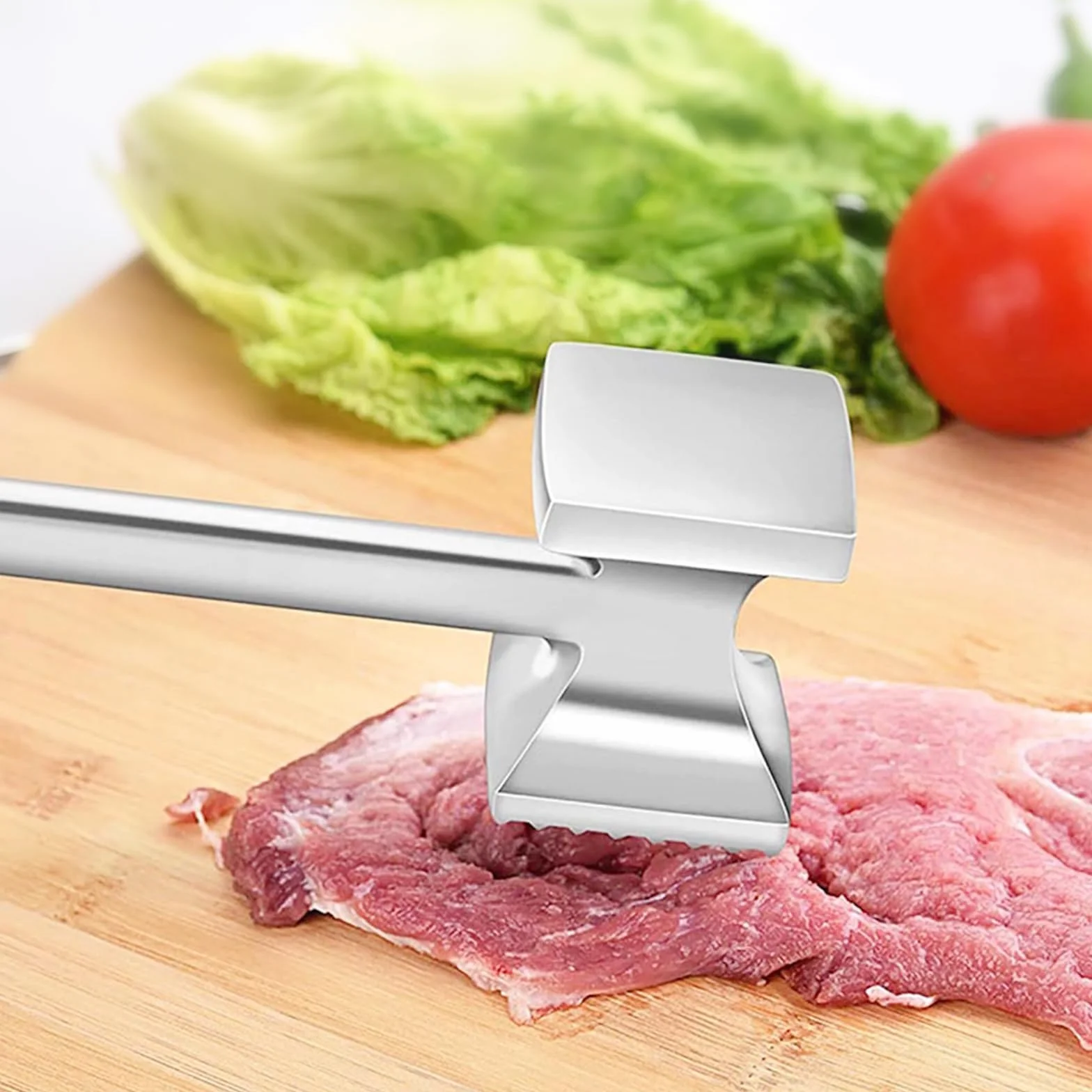 Martillo Carne de Cocina de 27 cm en Acero Inoxidable – Ablandador de Carne de Doble Cara Antiadherente para filetes, chuletas, Cerdo y Pollo